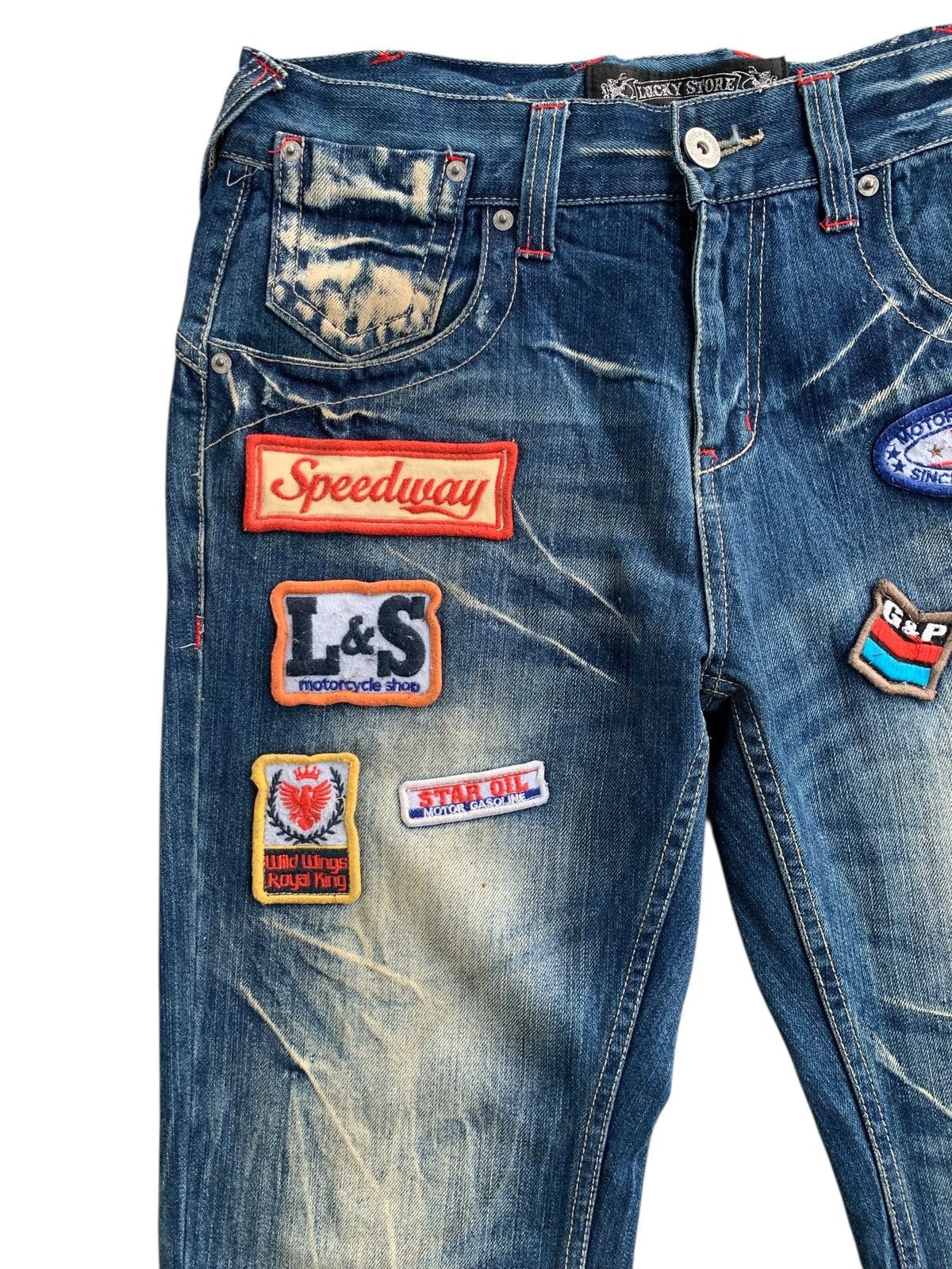 If Six Was Nine Vintage Lucky Store Patches Avant Garde Jeans 🇯🇵 Size US 34 / EU 50 - 3 Thumbnail