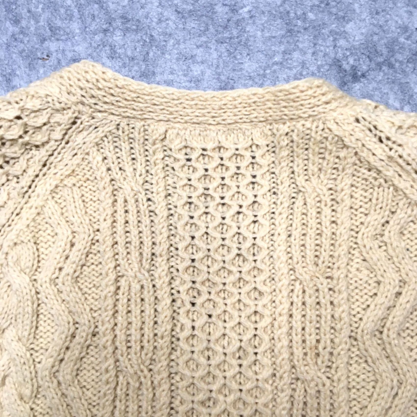 Vintage Cable Knit Cardigan Sweater Mens Medium White Heavyweight V-Neck Fisherman Irish Size US M / EU 48-50 / 2 - 7 Thumbnail