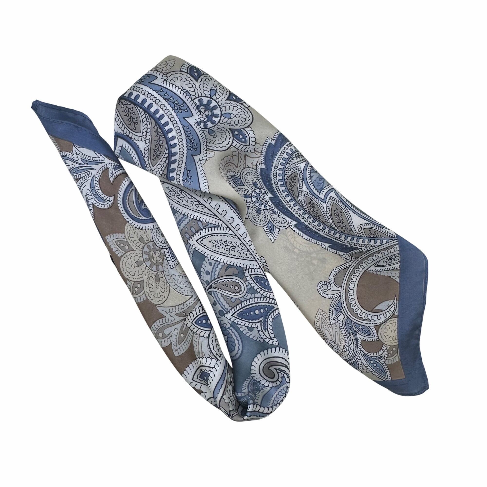 Other ⭐Elegant Bandana Square Scarf Silky Satin Soft Blue Silver V Size ONE SIZE - 4 Thumbnail