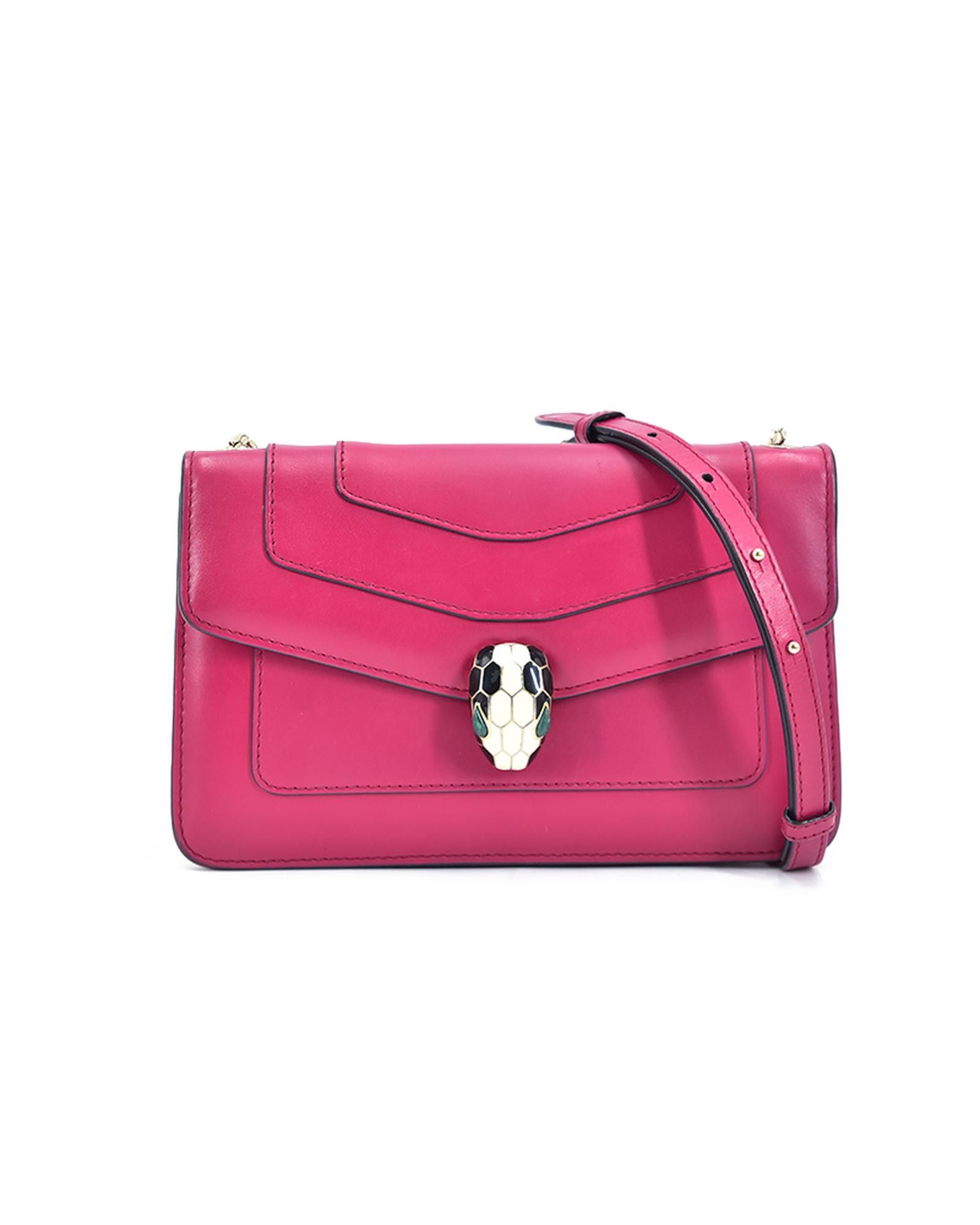 image of Bvlgari Pink Leather Shoulder Bag With Serpenti Design, Women's