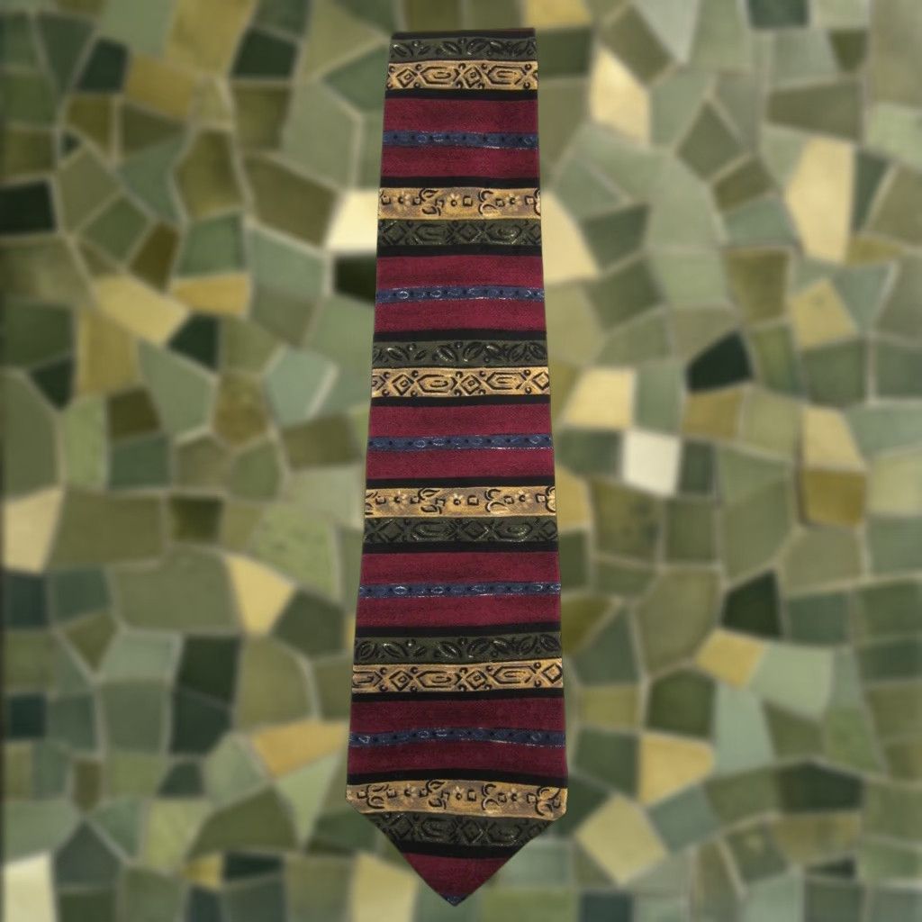 Ralph Lauren NWT Ralph Lauren Chaps Silk Tie Geometric Abstract Red Blue Brown 70s 80s 90s Vintage Unisex 4" Wide 55" Length Made in USA Mens Womens Boys Girls Size ONE SIZE - 1 Thumbnail