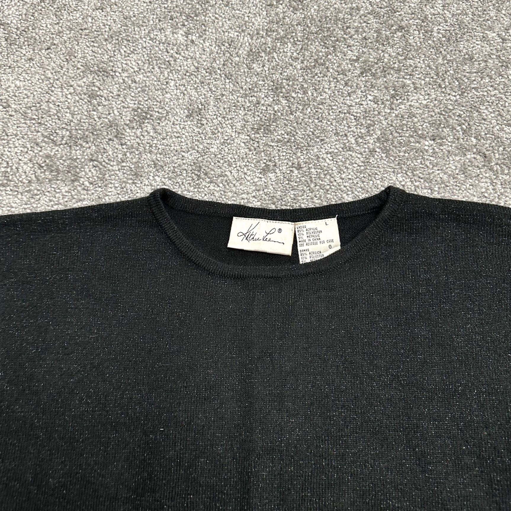 Lee Kathie Lee Vintage Black Metallic Knit Short Sleeve Sweater Womens Large Size L / US 10 / IT 46 - 3 Thumbnail