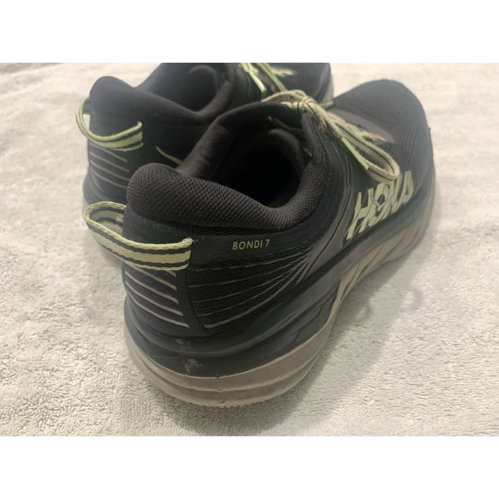 Vintage Hoka One One Men's Bondi 7 Running Shoes, Athletic Sneaker, Size 10.5 US, Black/Green, Low Top, Walking & Jogging Size US 11 / EU 44 - 6 Thumbnail