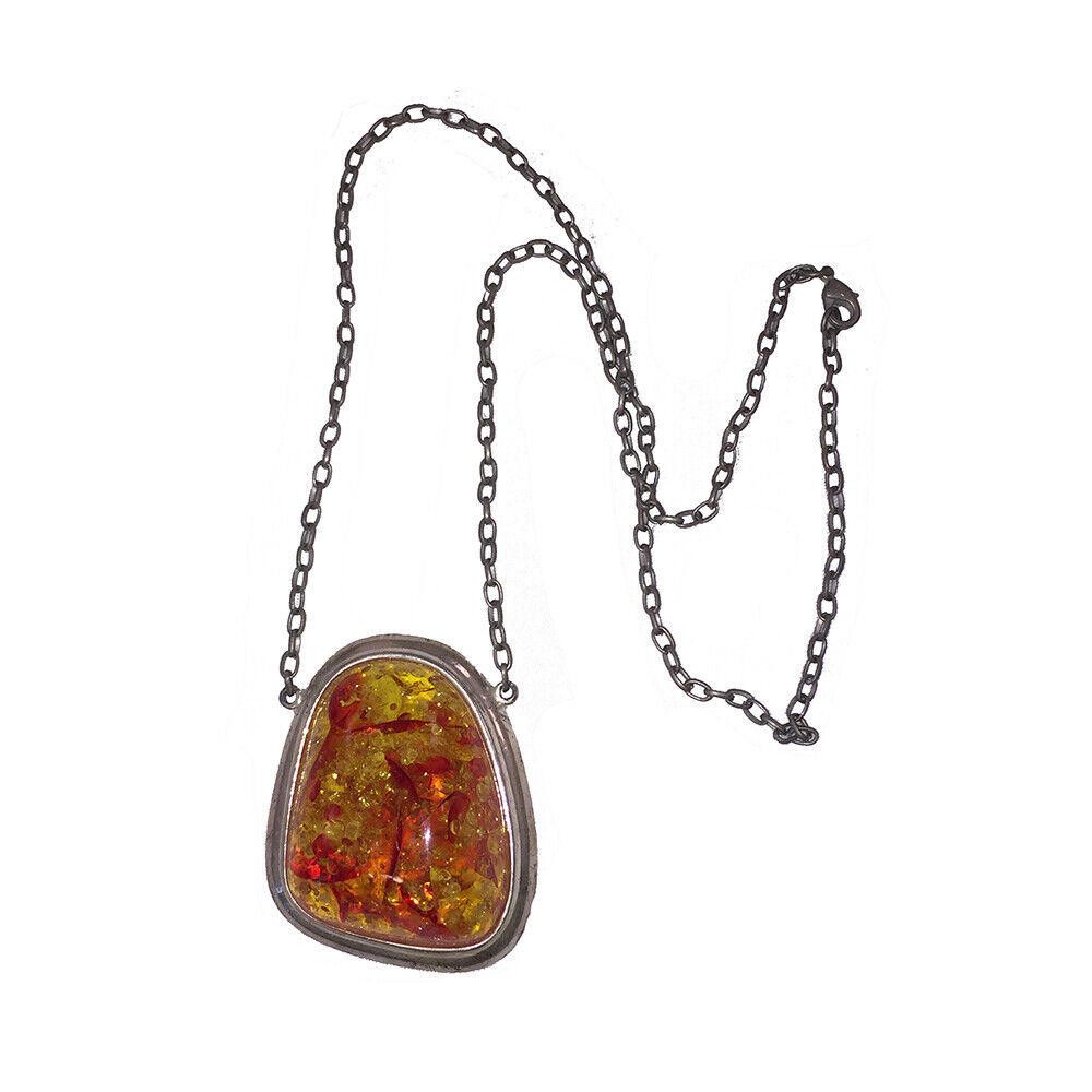 Designer Simulated Baltic Amber Silver Tone Nugget Necklace Size ONE SIZE - 1 Thumbnail