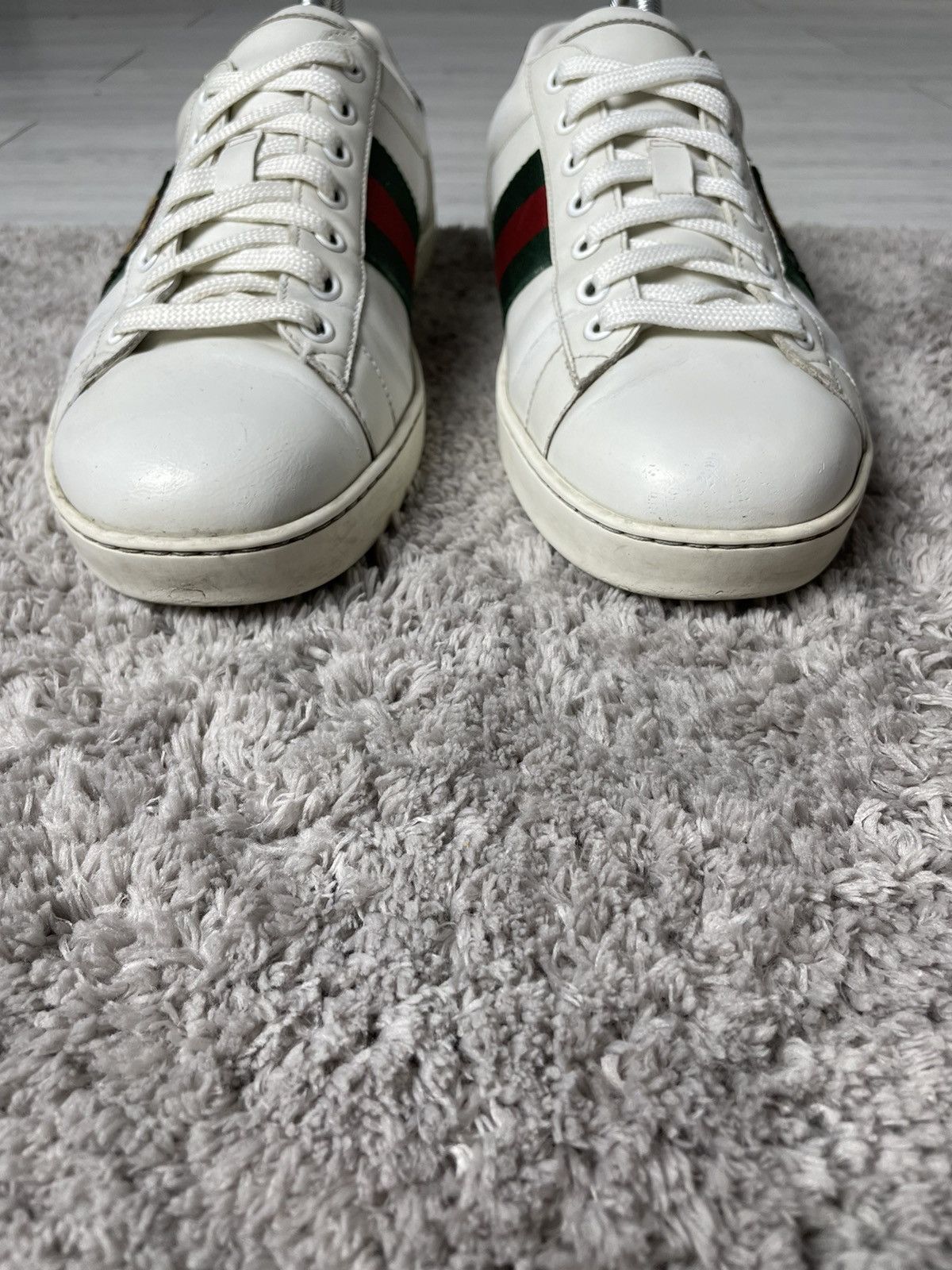 Gucci Gucci White Ace Tiger Patch Embroidered Web Leather Sneakers Size US 11.5 / EU 44-45 - 3 Thumbnail