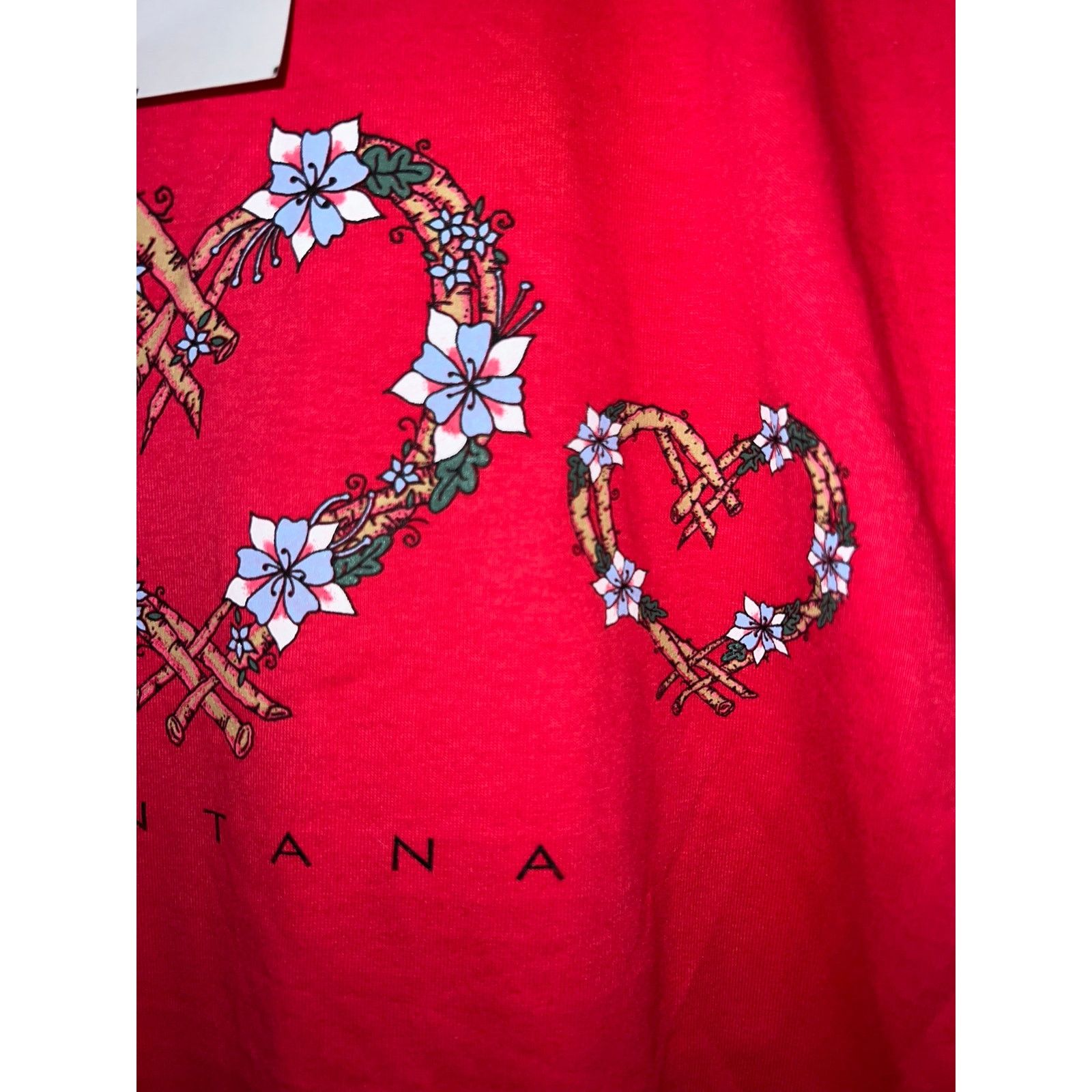 Jerzees Vintage Montana Heart Shirt Tee Bright Red Graphic VTG 90s M Size US M / EU 48-50 / 2 - 4 Thumbnail