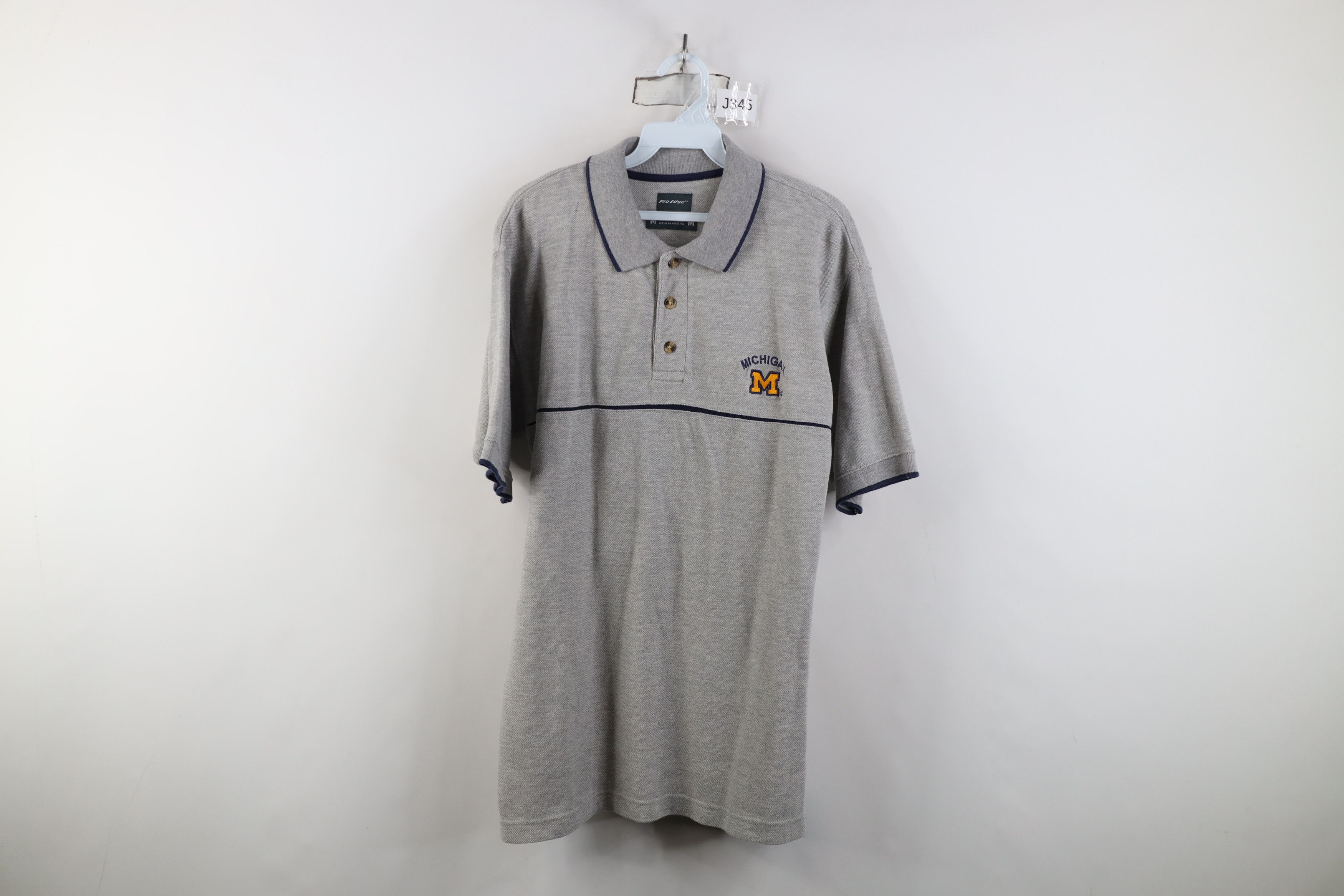 Vintage Vintage 90s Block M University of Michigan Polo Shirt Gray Size US M / EU 48-50 / 2 - 1 Thumbnail
