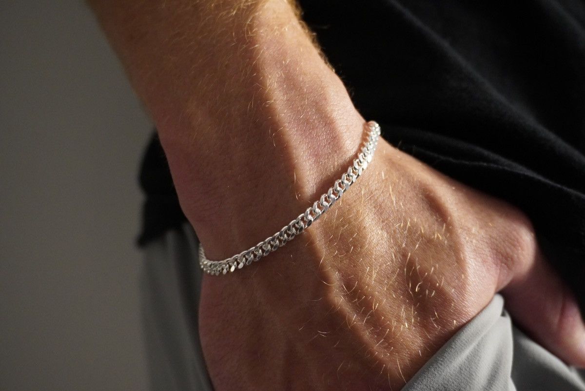 Jewelry Silver Bracelet Solid .925 Silver Miami Cuban Link 4mm 7in Size ONE SIZE - 1 Thumbnail