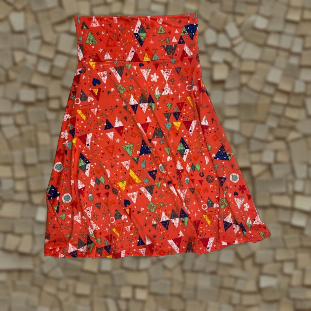 Vintage LuLaRoe Skirt Women's Size S Red Geometric A-Line Pull On Knee Length Casual Party/Cocktail Mens? Womens Size 28" / US 6 / IT 42 - 1 Thumbnail
