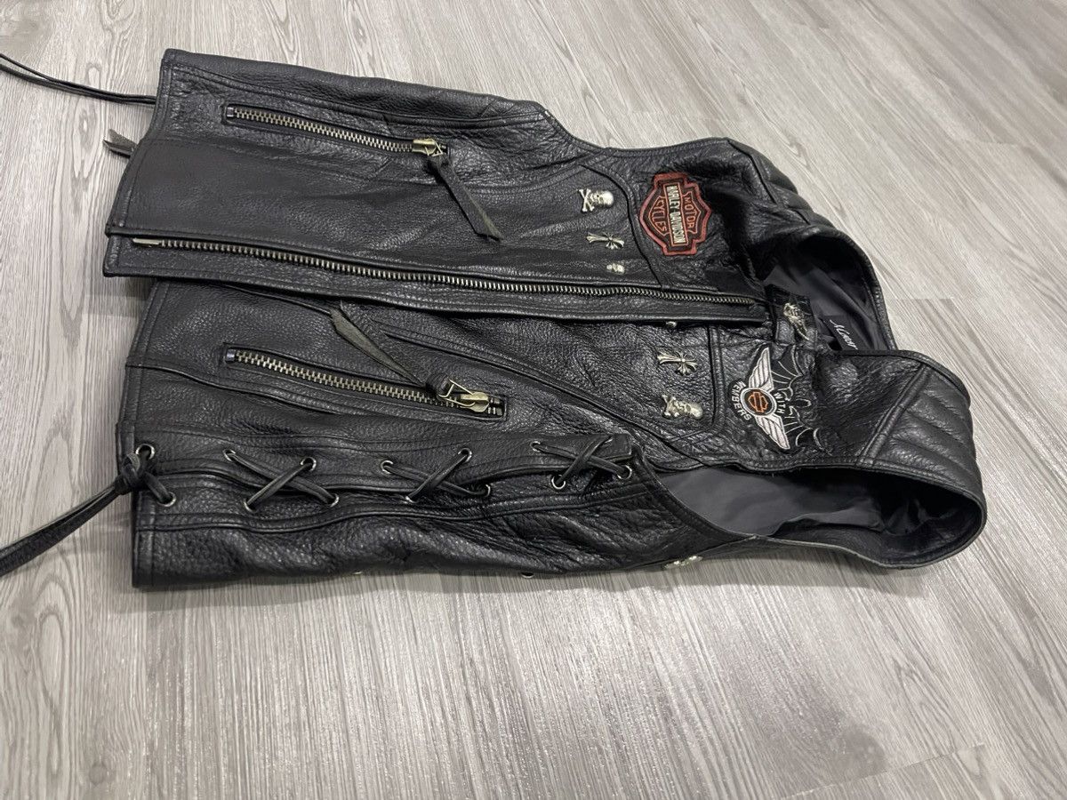Harley Davidson HD HOG with cross and skull studded bikers leather vest Size US M / EU 48-50 / 2 - 10 Thumbnail