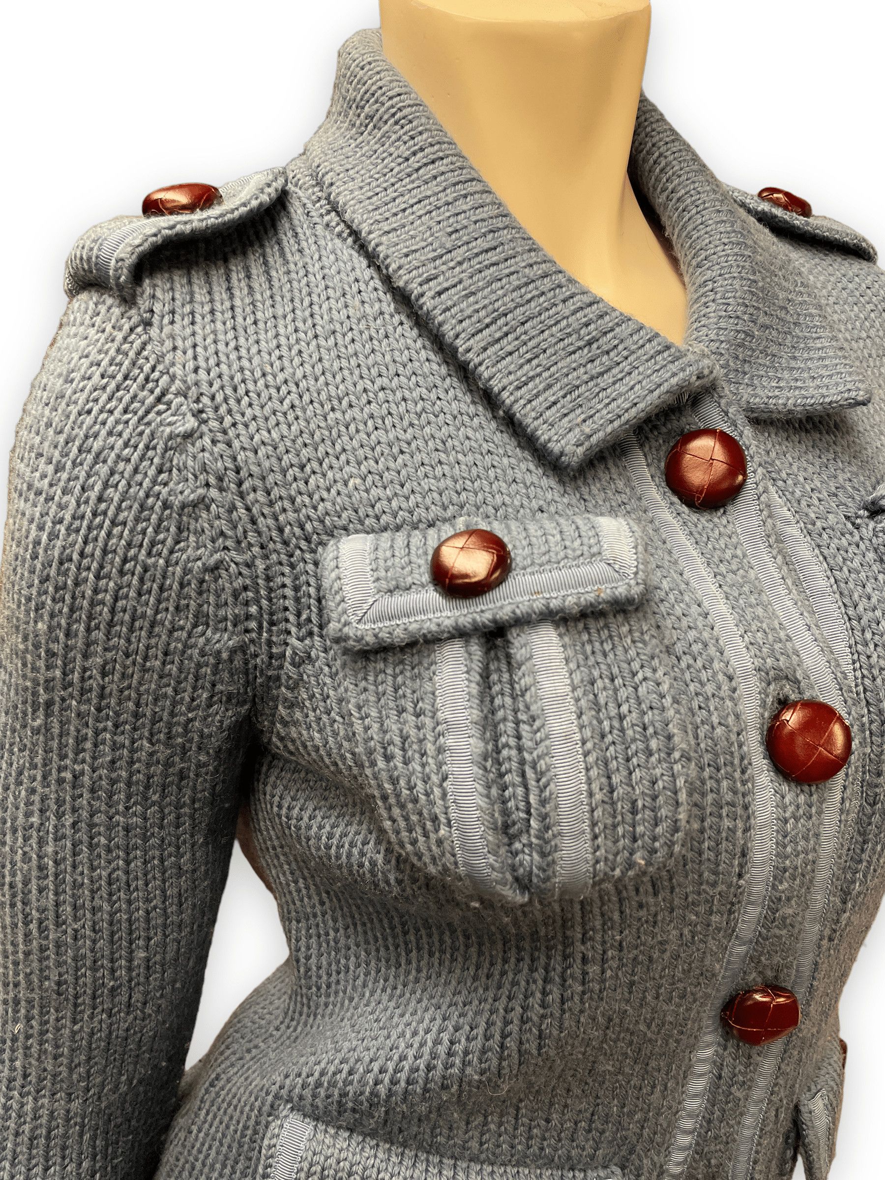 Marc Jacobs Marc Jacobs Steel Blue Wool Sweater Jacket With Pumpernickel Buttons Size XS Size XS / US 0-2 / IT 36-38 - 2 Thumbnail
