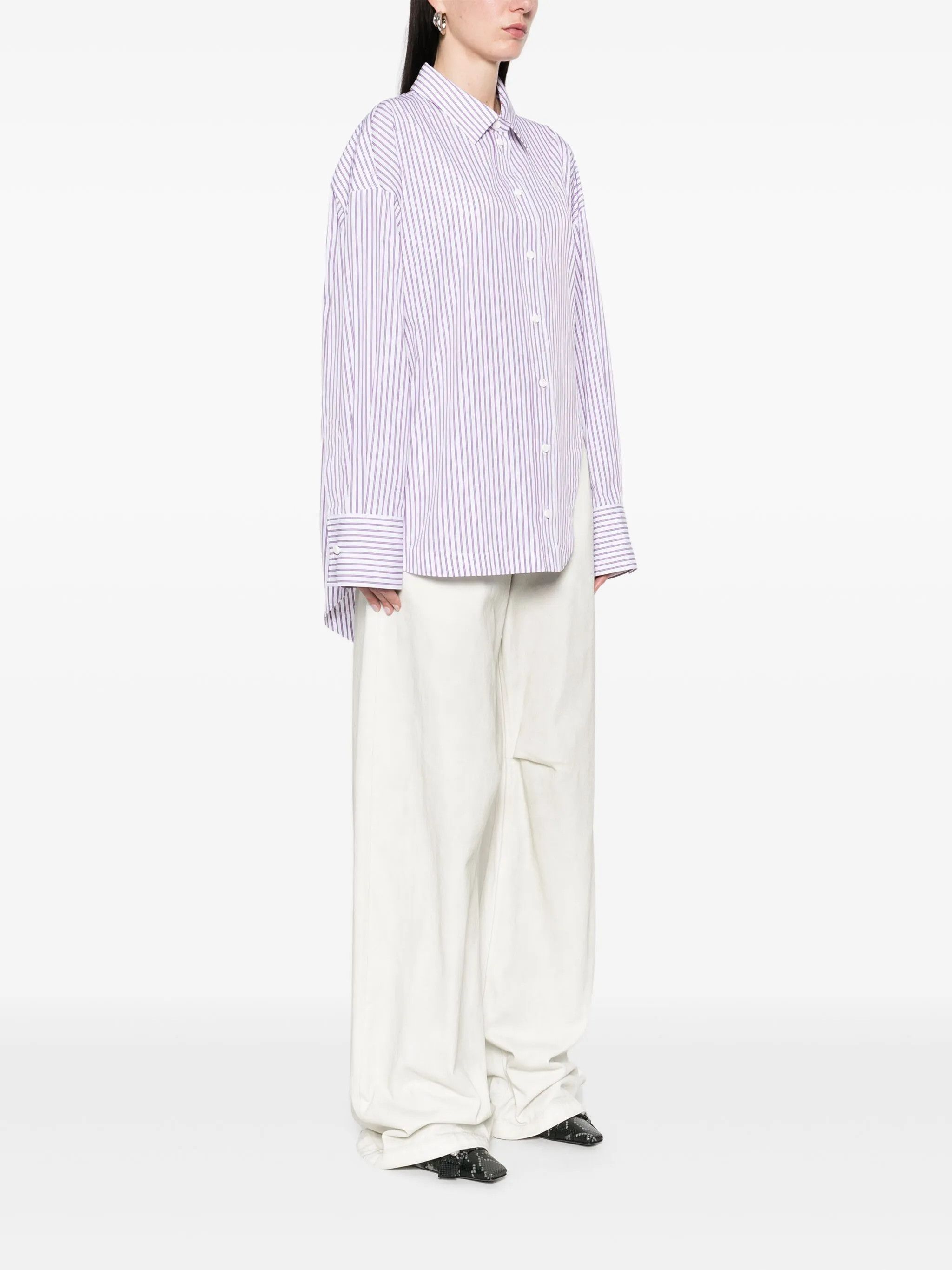 The Attico o1s22i1n0325 Striped Oversized Shirt in White Purple Size XS / US 0-2 / IT 36-38 - 3 Thumbnail