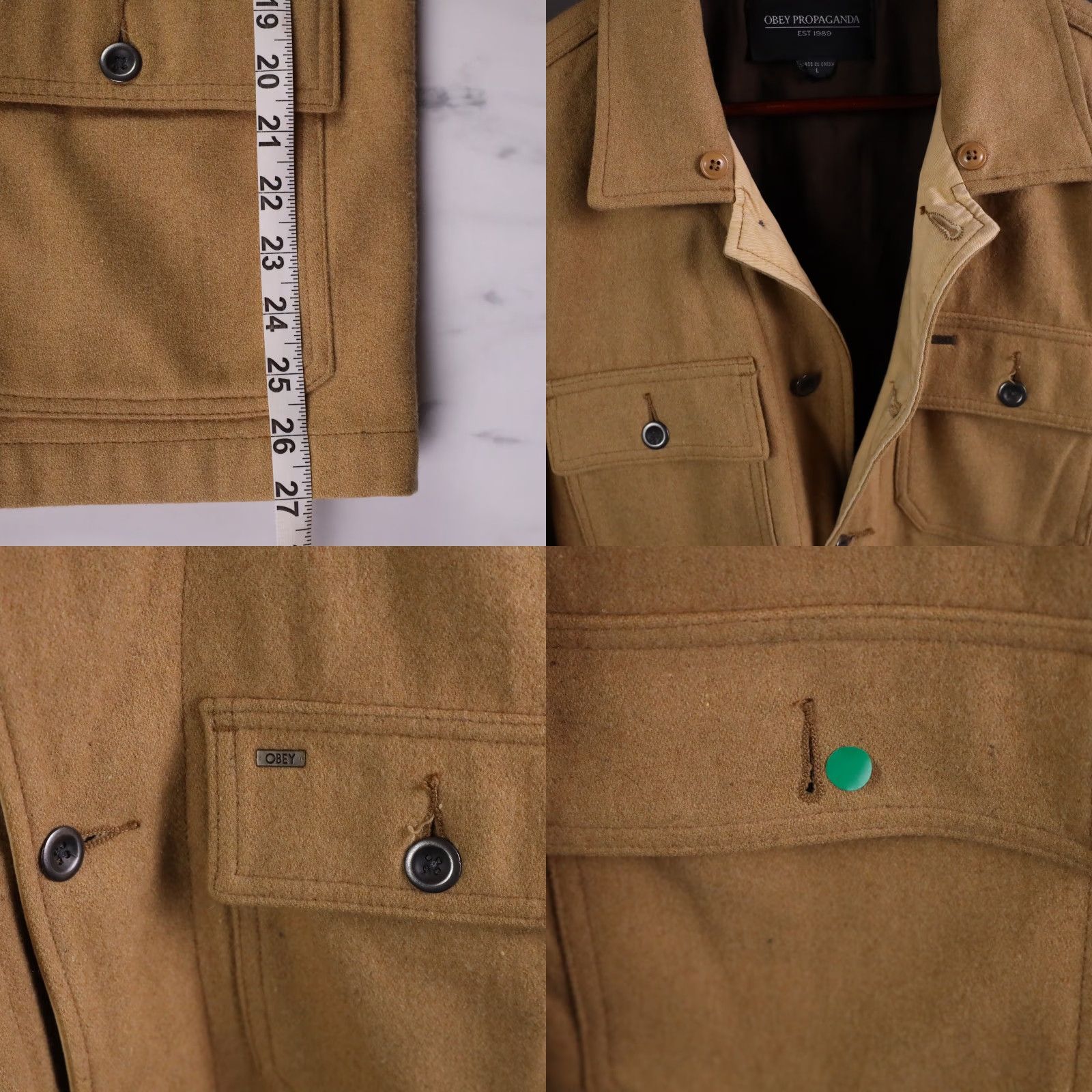 Obey Obey Propaganda Field Coat Men L Brown Wool Blend Pockets Button Short 50% Wool 50% Polyester Fall Winter Spring Casual Workwear Travel Size US L / EU 52-54 / 3 - 8 Thumbnail