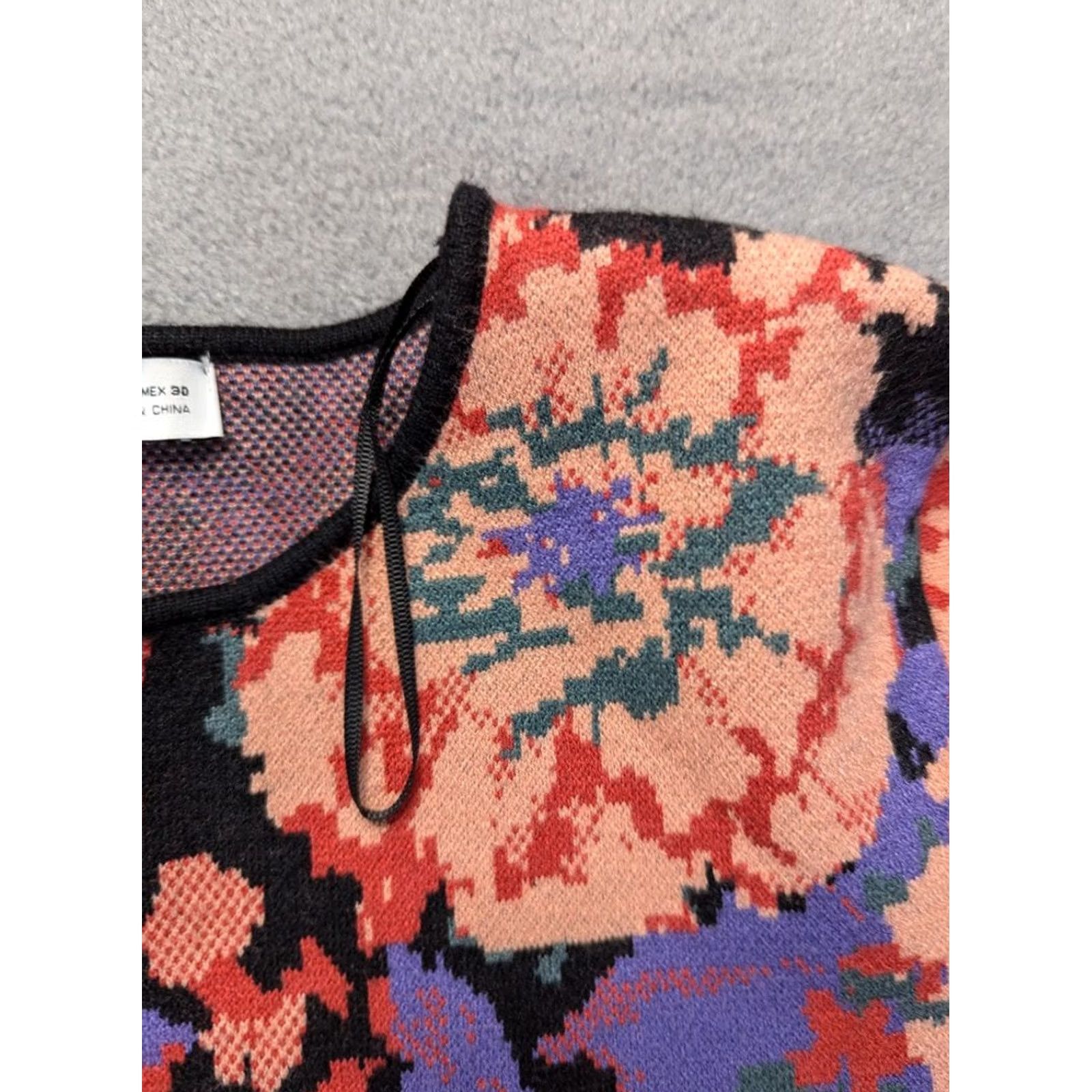 Zara ZARA Jacquard Knit Tunic Sweater Short Dress Long Sleeve Floral Print L Womens Multicolor Size L / US 10 / IT 46 - 3 Thumbnail
