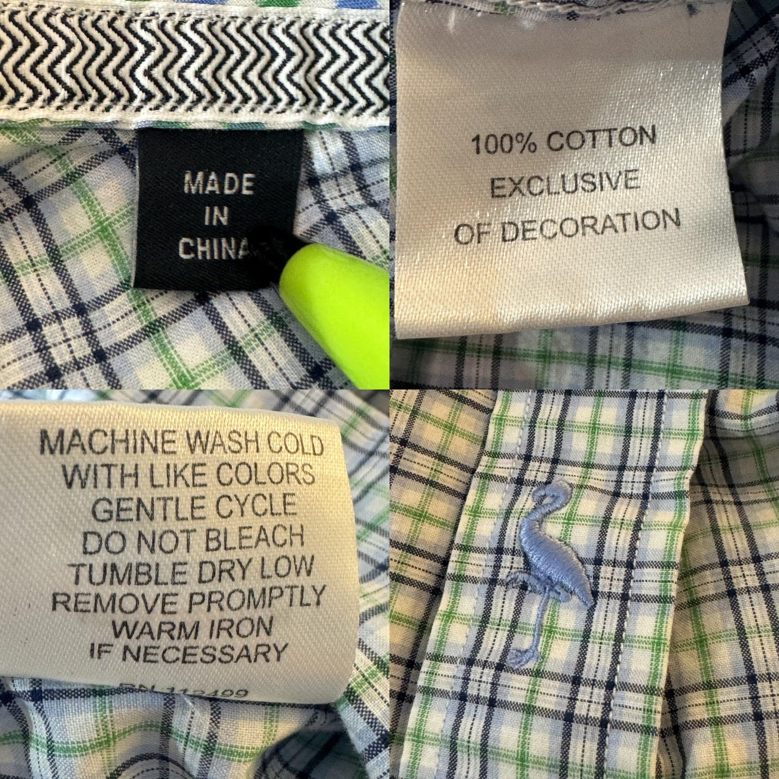 Tailorbyrd TAILORBYRD Men's Shirt Plaid Button-Down Long Sleeve Blue Green Embroidered Flamingo Pocket Cotton Regular M Size US M / EU 48-50 / 2 - 9 Thumbnail