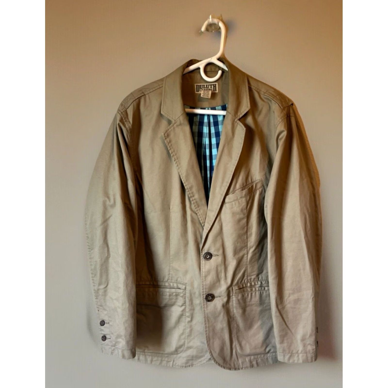 Duluth Trading Company Duluth Trading Co Blazer Shirt Jacket Men’s Large Beige Cotton Khaki Mid-Length Button Pockets Regular Presentation Jacket J1992 Size 42R - 6 Thumbnail