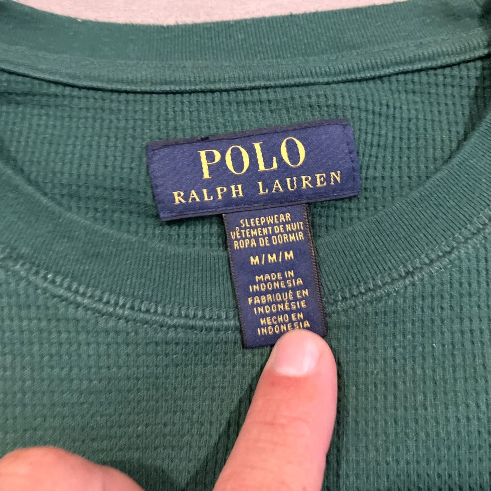 Ralph Lauren Ralph Lauren Green Thermal Waffle Knit Long Sleeve Shirt M Men Embossed Logo Crew Neck T-Shirt Size US M / EU 48-50 / 2 - 3 Thumbnail