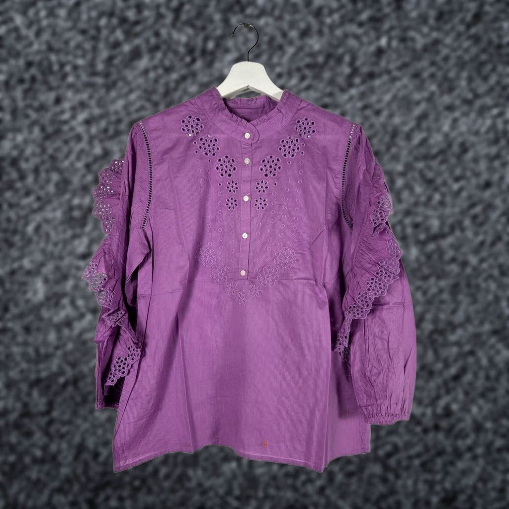 J.Crew J.Crew Womens Ruffle-Sleeve Top with Embroidered Eyelet Purple Medium AR971 New Size M / US 6-8 / IT 42-44 - 1 Thumbnail
