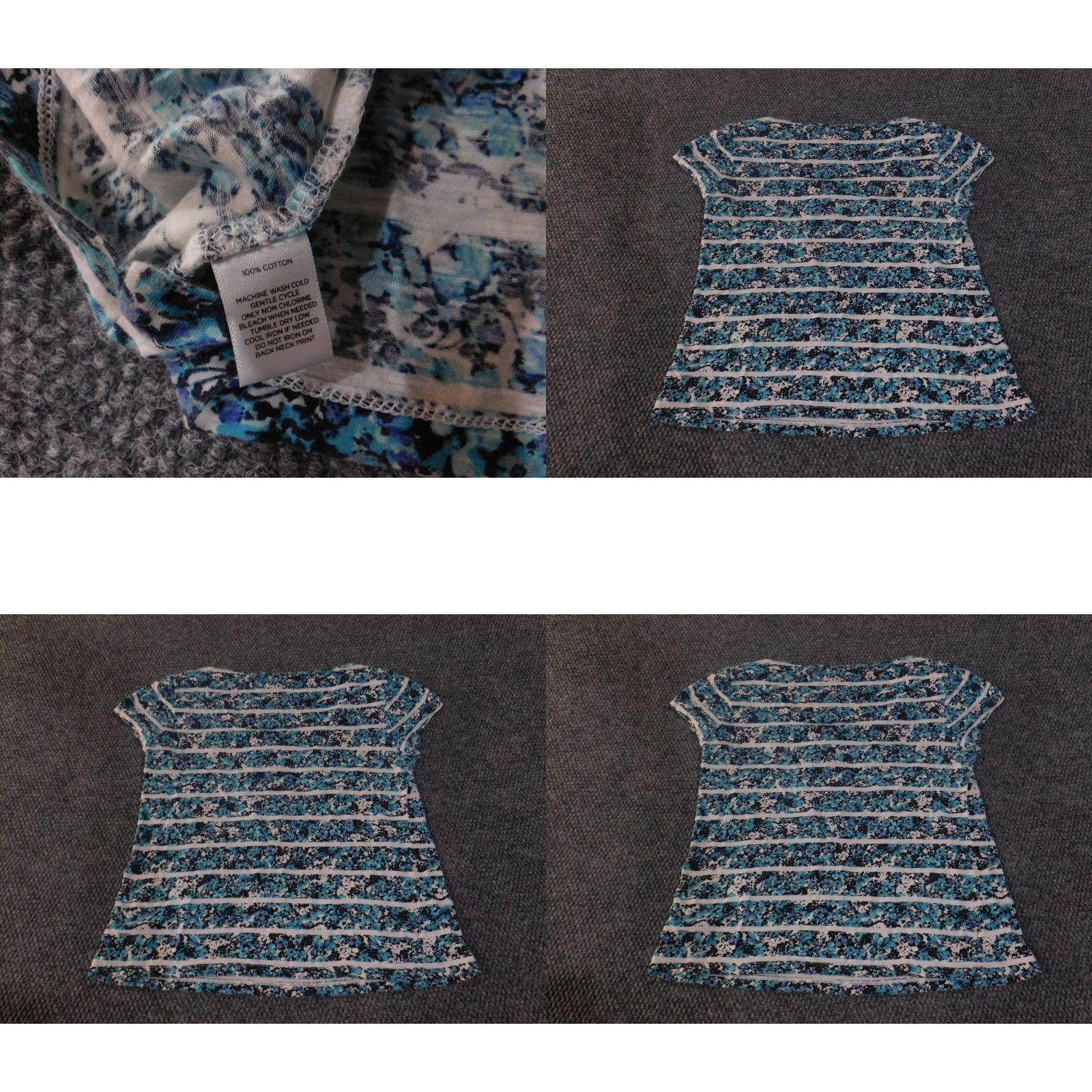 Loft Ann Taylor LOFT Shirt Womens XL Blue White Floral Stripe Short Sleeve Scoop Neck Size XL / US 12-14 / IT 48-50 - 8 Thumbnail