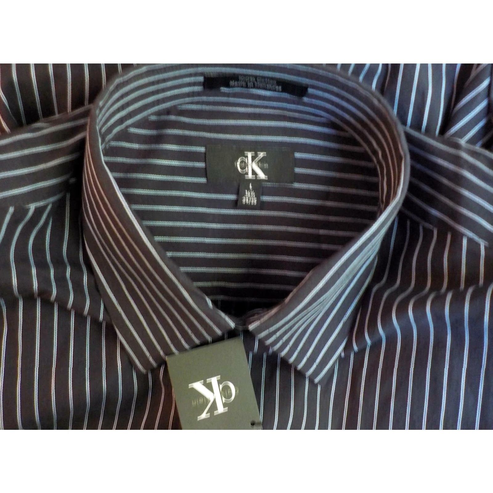 Calvin Klein CALVIN KLEIN Dress Shirt Striped Spread Collar LS Cotton Black/Blue 16.5 NWT Mens Shirt Size US XL / EU 56 / 4 - 4 Thumbnail