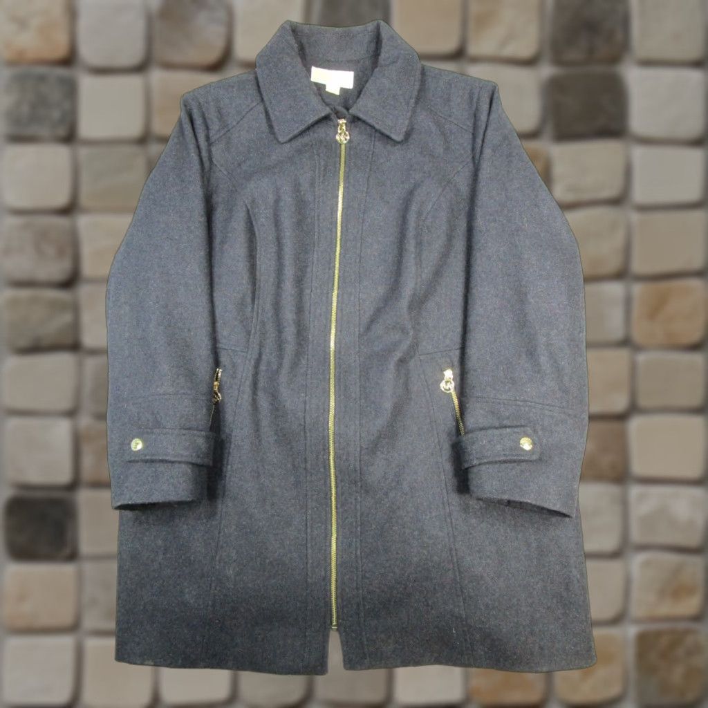 Michael Kors Michael Kors Coat Womens 20W Gray Wool Blend Full Zip Overcoat Long Sleeve Zip Winter Regular Mens Womens? Size 3XL / US 20-22 - 1 Thumbnail