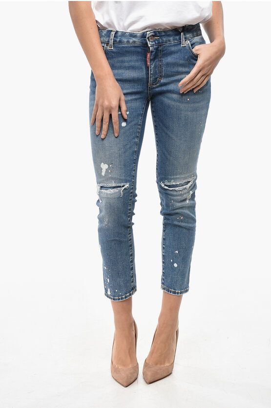 Cropped Fit TWIGGY Jeans with Rhinestones Embellishment 15cm