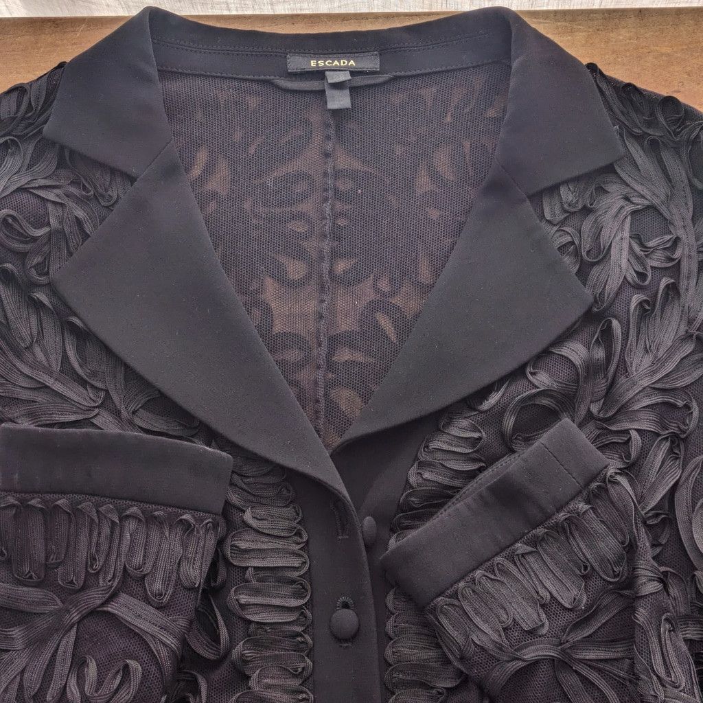 Escada Escada Silk & Cotton Intricate Black Floral Mesh Jacket Top Size XS / US 0-2 / IT 36-38 - 8 Thumbnail