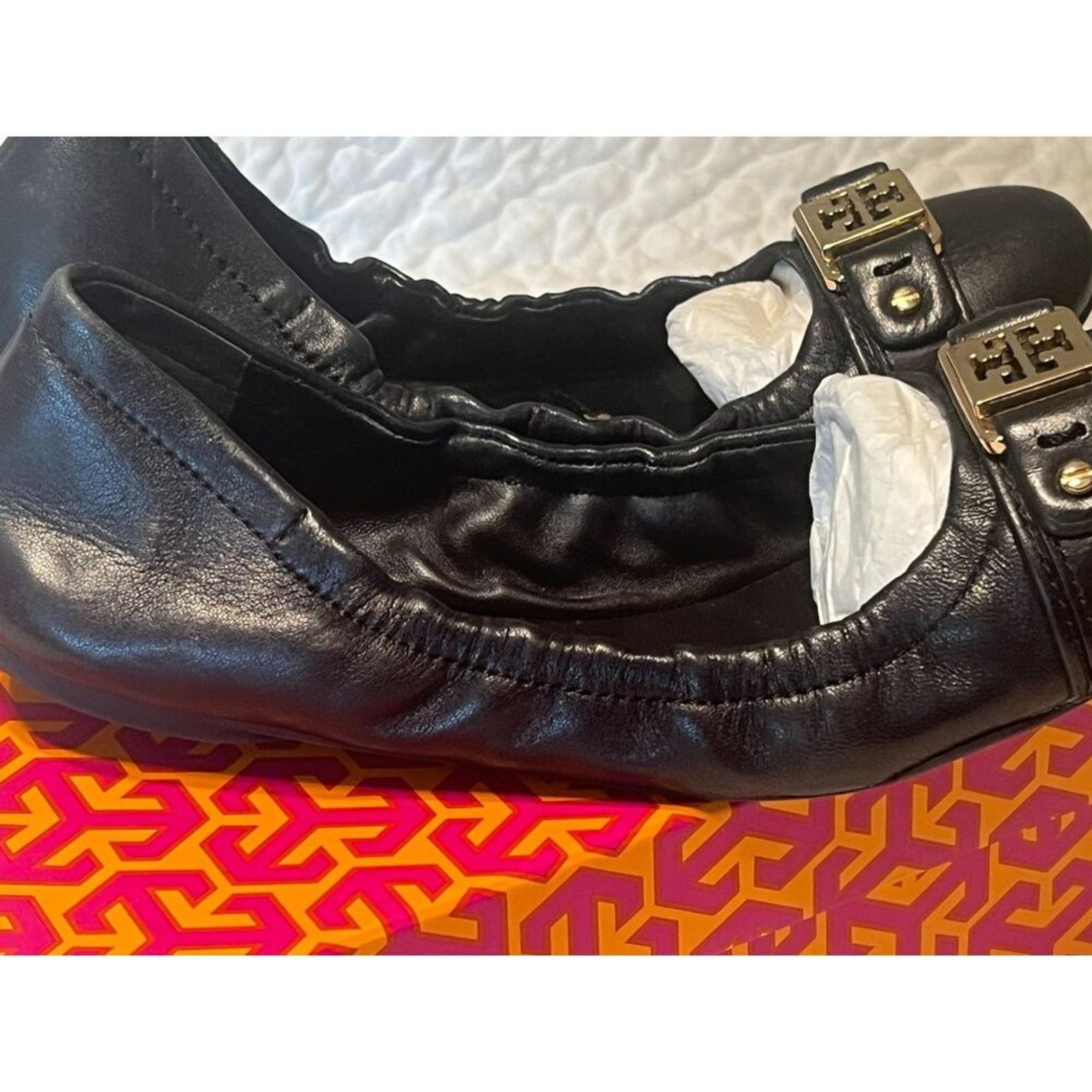 Tory Burch TORY BURCH Ambrose Ballet Flats Leather Camel Black Gold 7 B Size US 7 / IT 37 - 2 Thumbnail