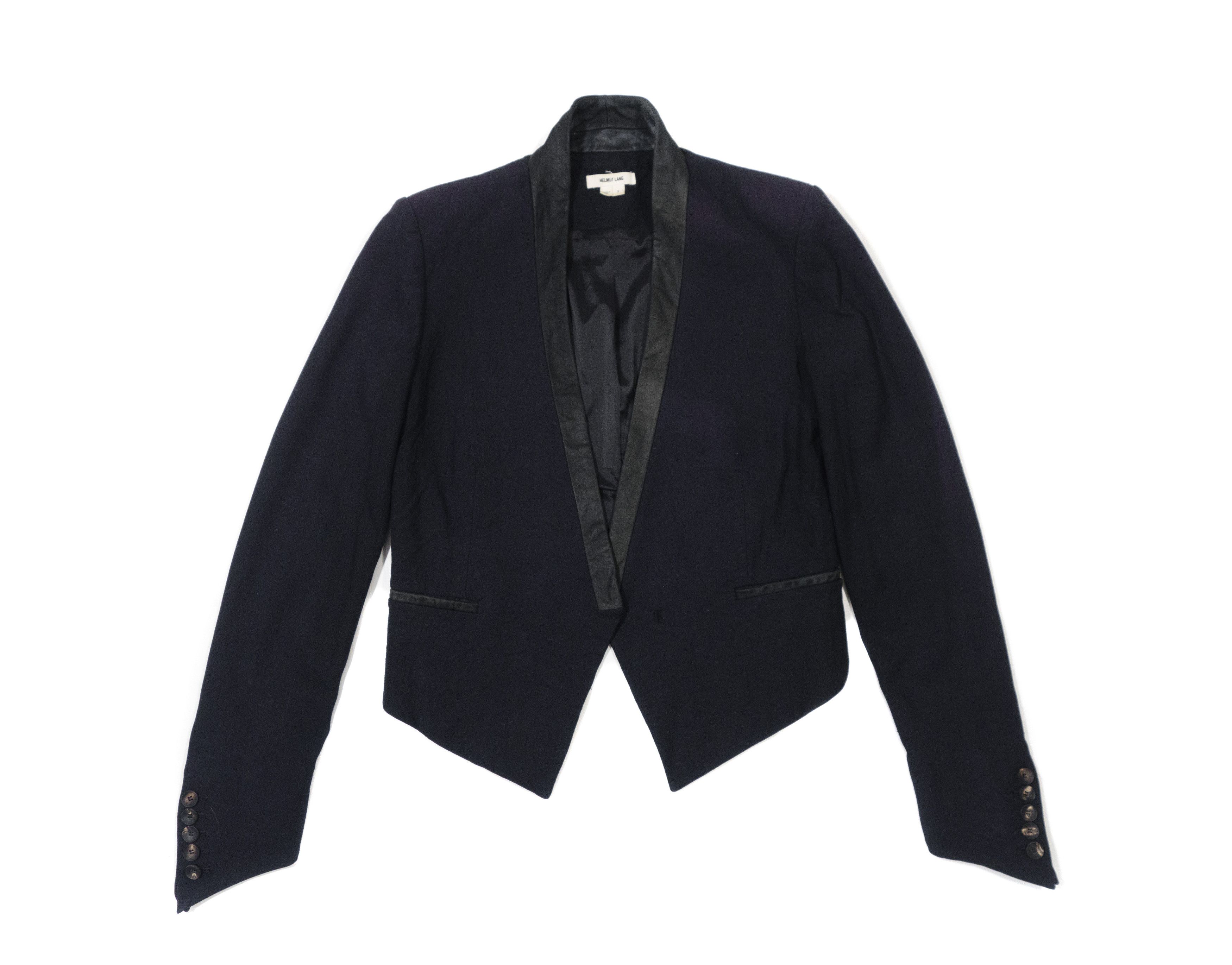 Helmut Lang Cropped Le Smoking Jacket Blazer Lamb Leather Trim Size XS / US 0-2 / IT 36-38 - 1 Thumbnail