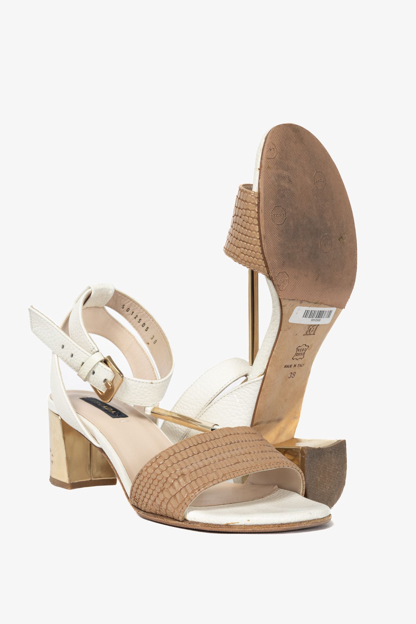 Escada Escada SS14 Snakeskin-Embossed T-Strap Mirror-Heel Sandals Size US 7.5 / IT 37.5 - 4 Thumbnail