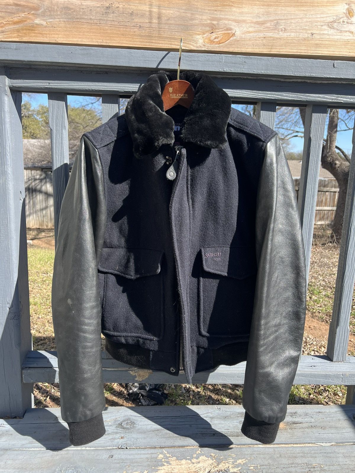 Schott Schott European Release Wool & Leather Jacket Faux Fur Size US M / EU 48-50 / 2 - 1 Thumbnail