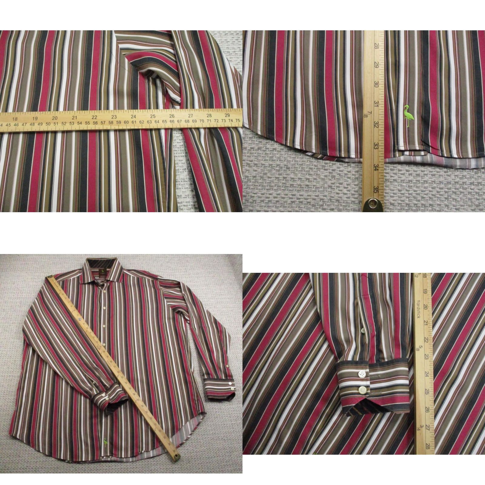 Tailorbyrd Tailorbyrd Dress Shirt Mens XL Brown Red Stripe Long Sleeve Button Up Cotton Size 46R - 9 Thumbnail
