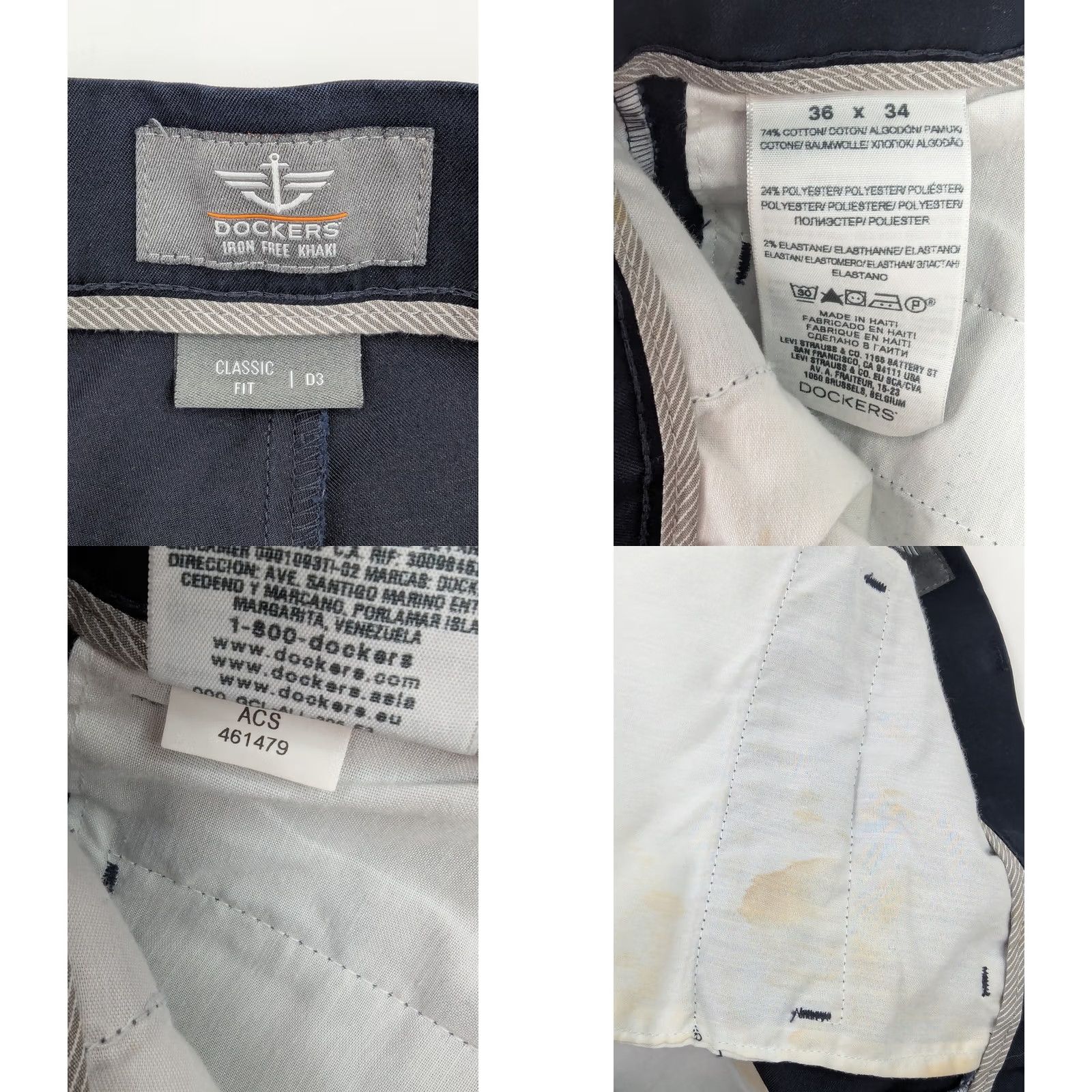 Dockers DOCKERS Classic Fit Khakis Pants 36x34 Blue Mens Straight Leg Jeans/Khakis Style Pants, Regular, Flat Front, Cotton, Vintage No Size US 36 / EU 52 - 8 Thumbnail