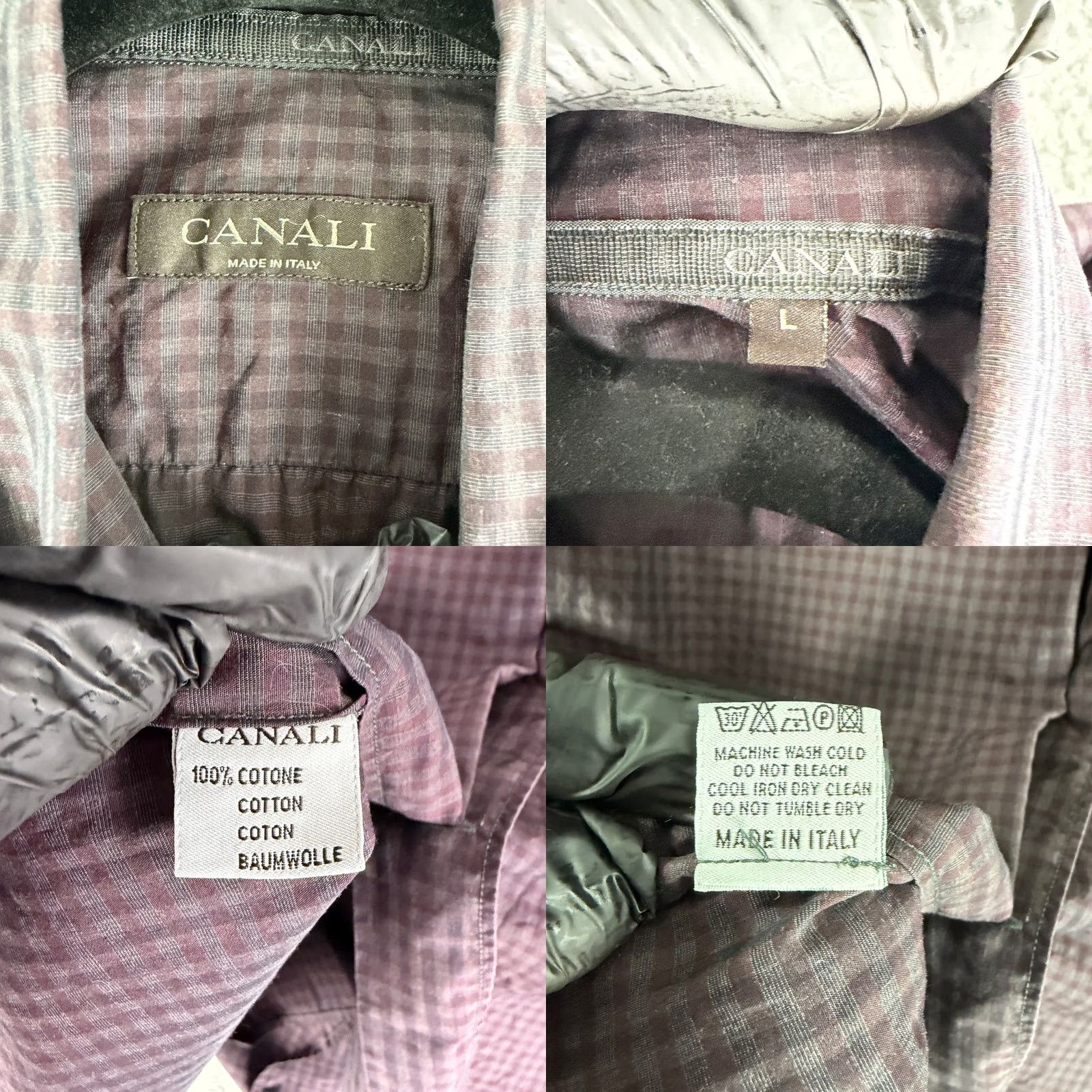 Canali Canali Button-Down Shirt Mens Large Plum Micro Check Long Sleeve Made Italy Size US L / EU 52-54 / 3 - 8 Thumbnail