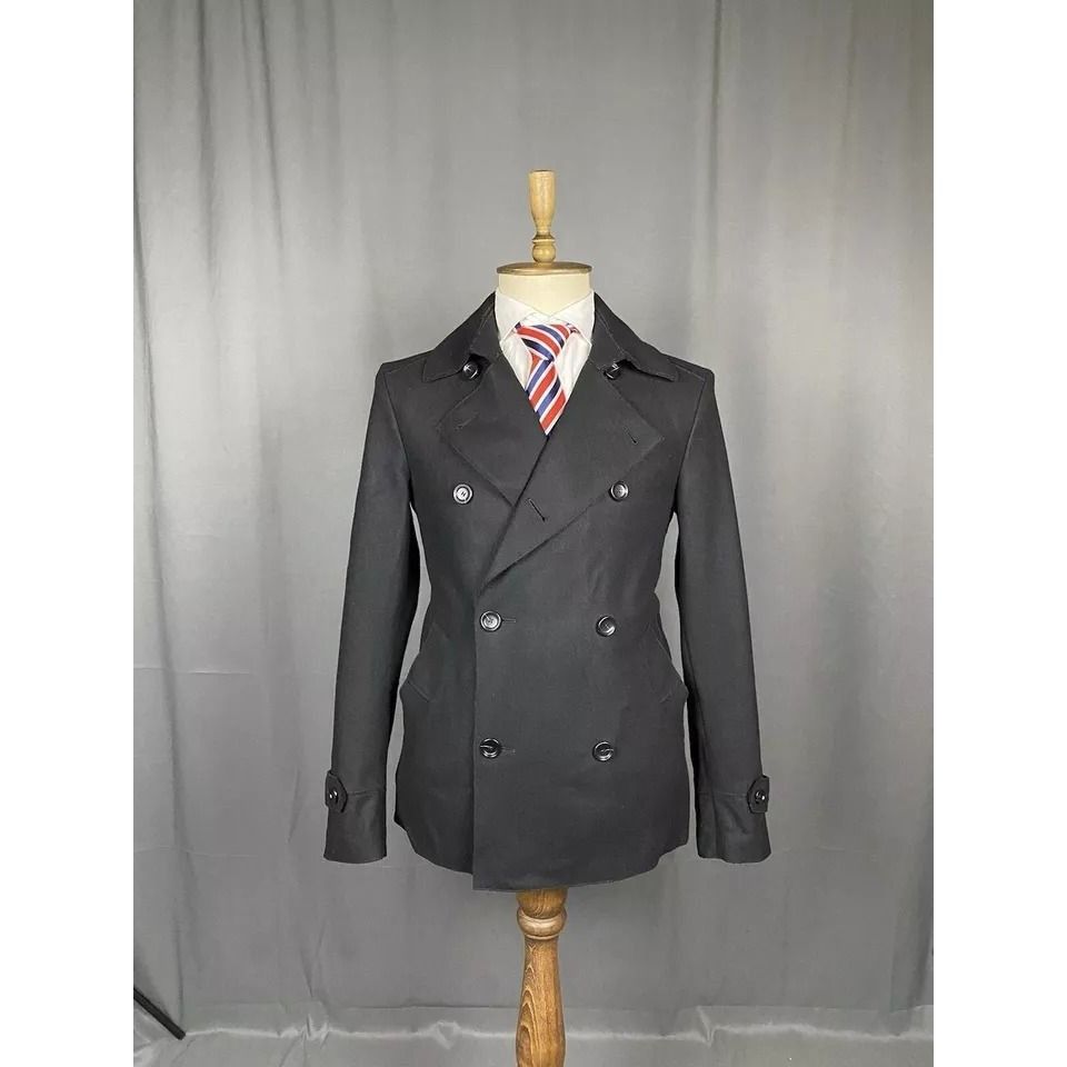 Ermenegildo Zegna MINT! Zegna Men's Black Wool Double Breasted Pea Coat Size S Size US S / EU 44-46 / 1 - 2 Thumbnail