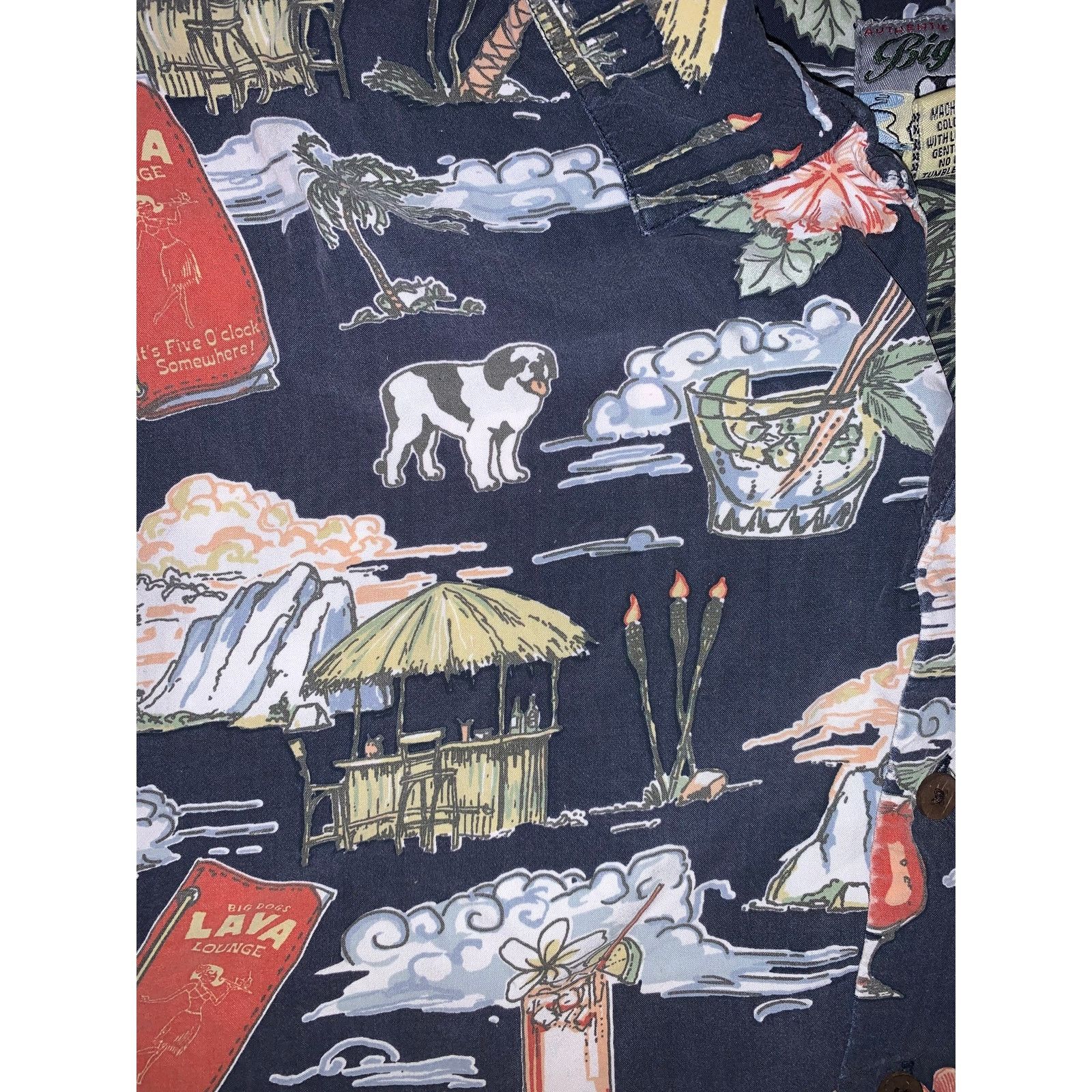 Big Dogs × Vintage Big Dogs Hawaiian Shirt XL Navy Rayon Aloha Camp Shirt 90s Size US XL / EU 56 / 4 - 4 Thumbnail