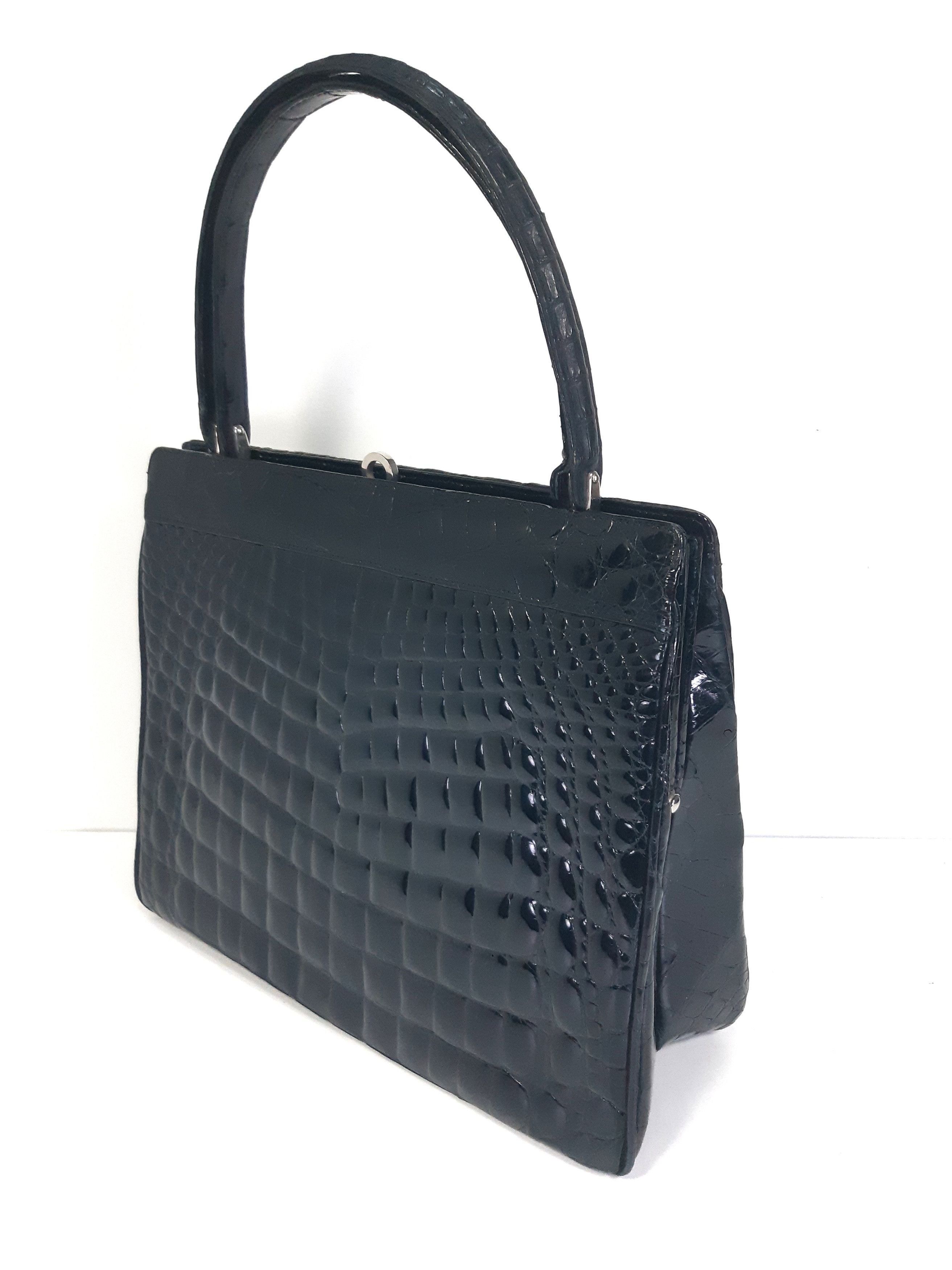 Other Vintage Genuine Hornback Crocodile Handbag Glossy Black Size ONE SIZE - 7 Thumbnail