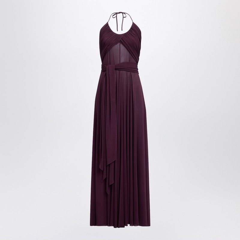 ワンピース ALAIA LONG BURGUNDY DRAPED JERSEY DRESS Alaia Long Burgundy Draped Jersey Dress