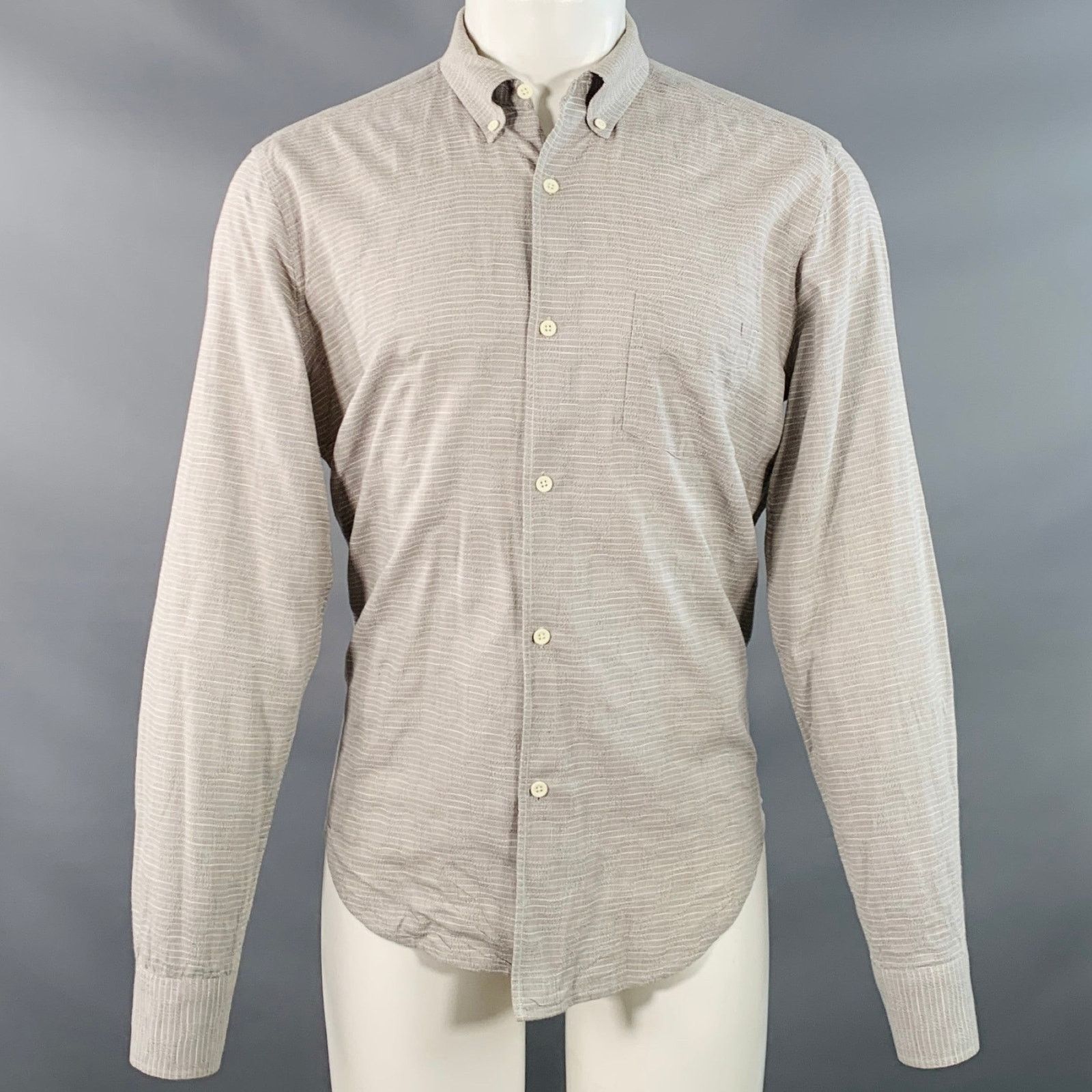 Our Legacy Grey White Cotton Button Down Collar One Pocket Long Sleeve Size US S / EU 44-46 / 1 - 1 Thumbnail