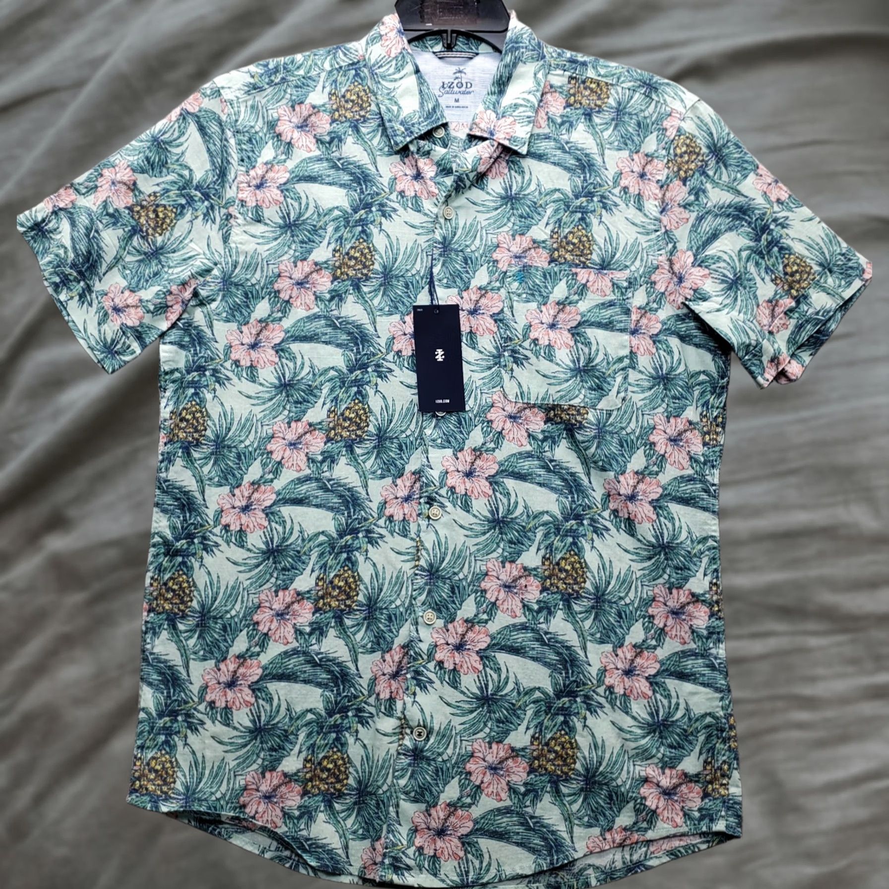 Izod IZOD Saltwater Shirt Mens M Floral Chambray Short Sleeve Button-Up Shirt Size US M / EU 48-50 / 2 - 1 Thumbnail