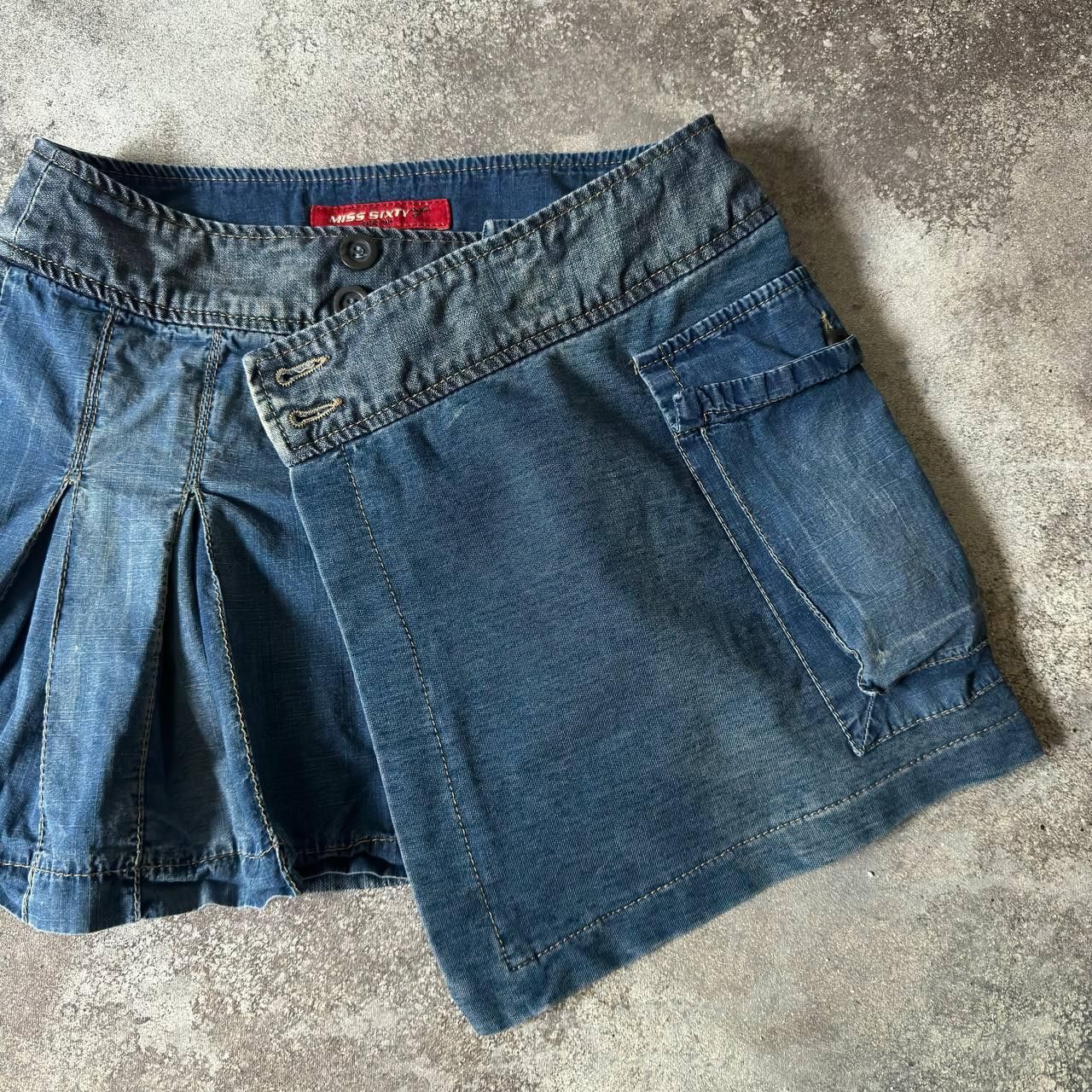 Y2K Miss Sixty Vintage Asymmetric Washed Denim Mini Skirt