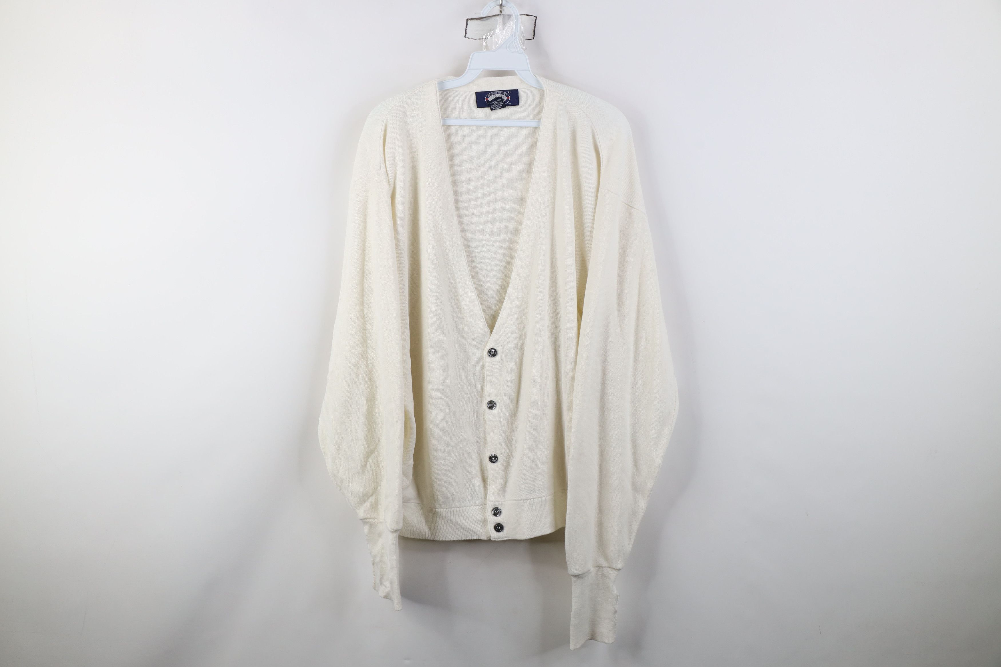 Vintage Vintage 70s Streetwear Blank Knit Cardigan Sweater Cream USA Size US XL / EU 56 / 4 - 1 Thumbnail