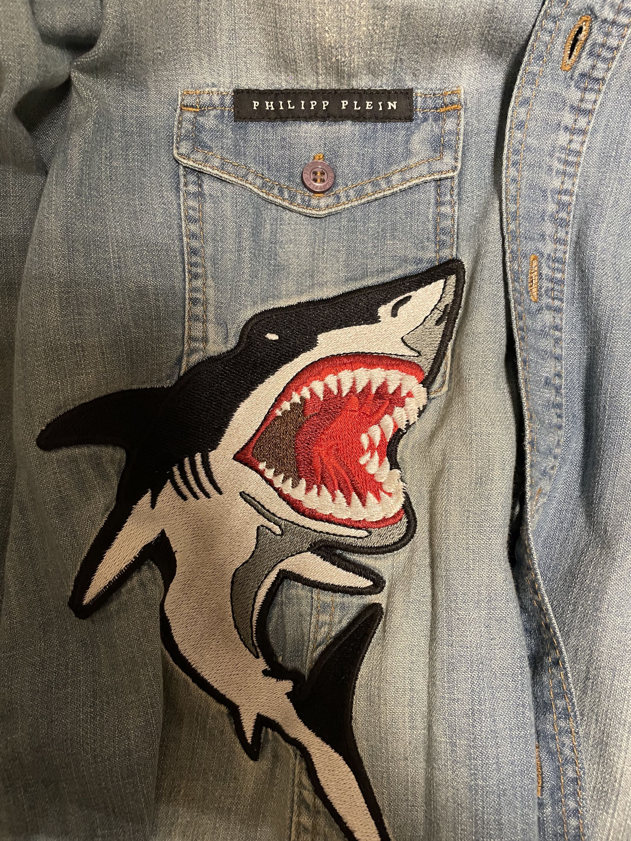 Philipp Plein Philipp Plein Bite Me Shark Denim Shirt M Size US M / EU 48-50 / 2 - 3 Thumbnail