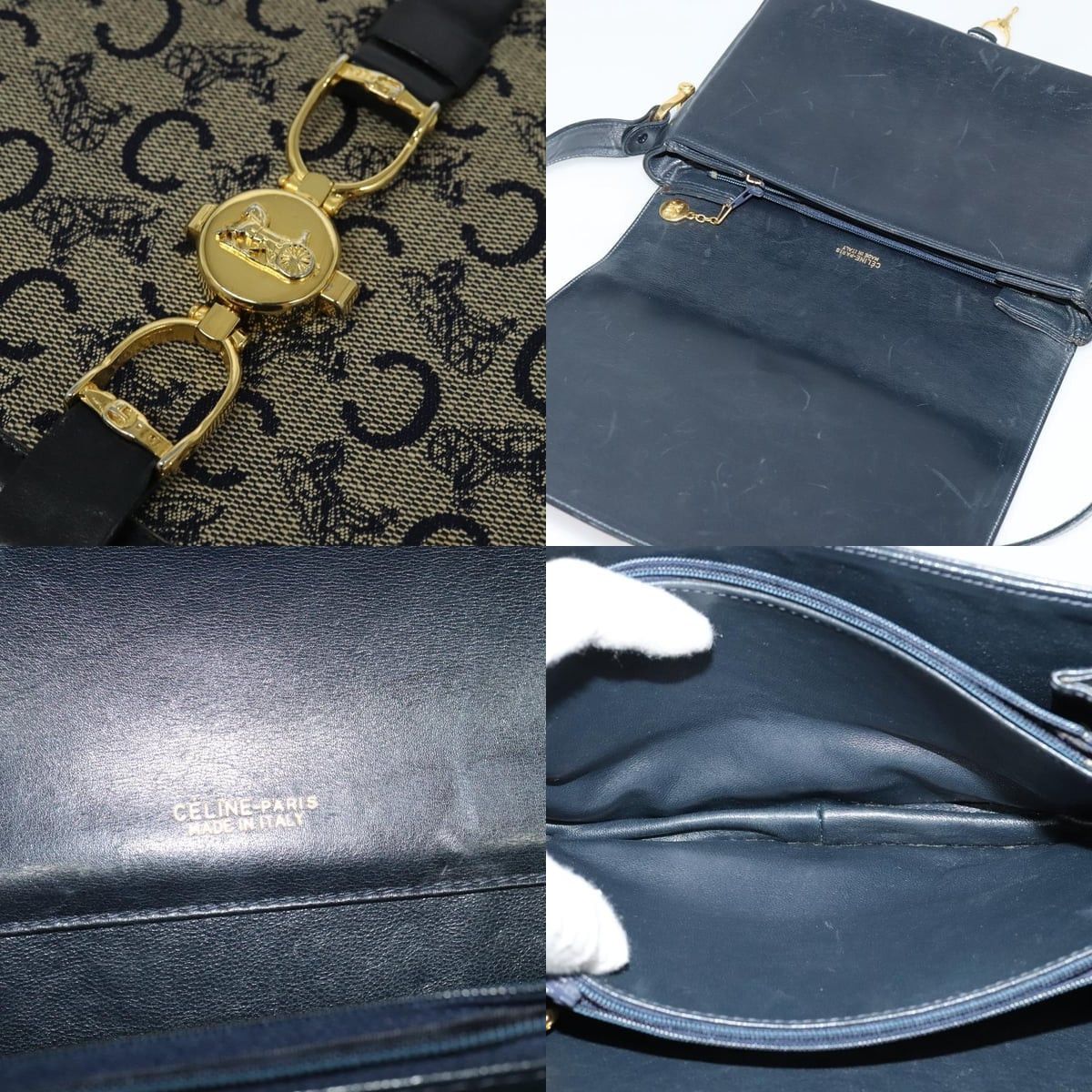 Celine CELINE C Sulky Shoulder Bag Canvas Navy Gold Size ONE SIZE - 11 Thumbnail