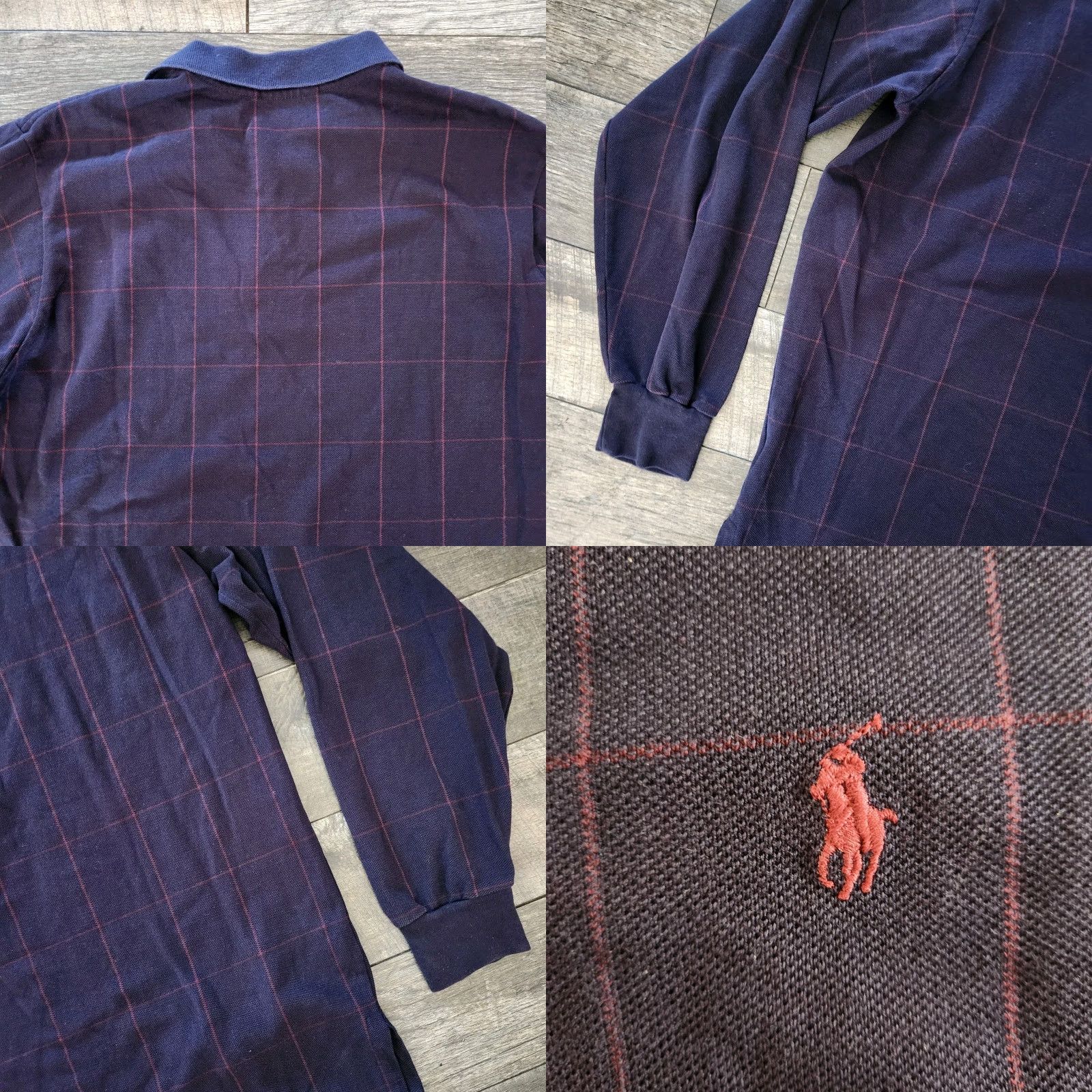 Polo Ralph Lauren VINTAGE Polo Ralph Lauren Long Sleeve Polo Mens Large Navy Check Made in USA 90s Mens Polo Shirt Blue Check 90s Vintage Regular Mens Size US L / EU 52-54 / 3 - 8 Thumbnail
