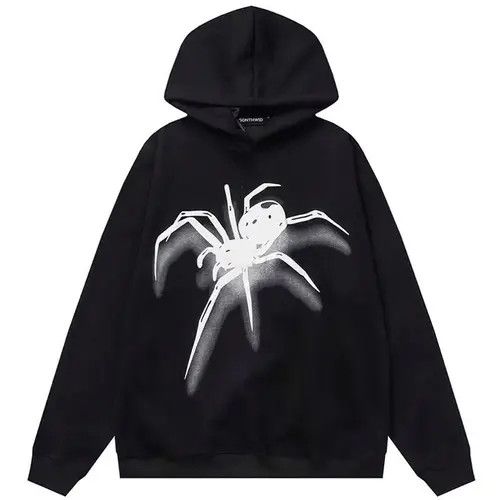 image of Vintage Y2K Hoodie Sweatshirt Hip-Hop Gothic Harajuku Style Pullover in Black, Men's (Size Large)