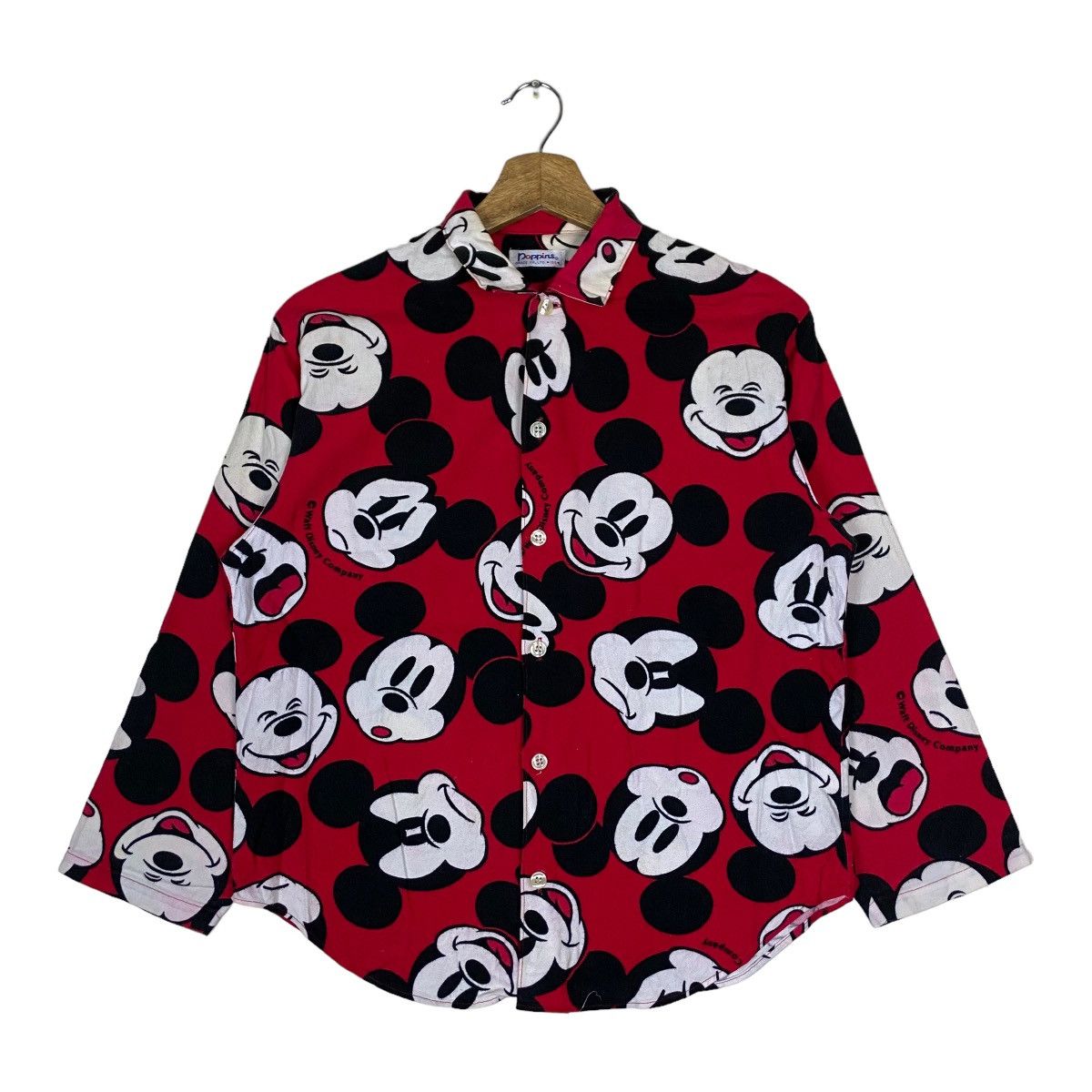 image of Vintage Poppins Grace Co. Ltd Mickey Mouse Over Print Button in Red/Black, Men's (Size XS)