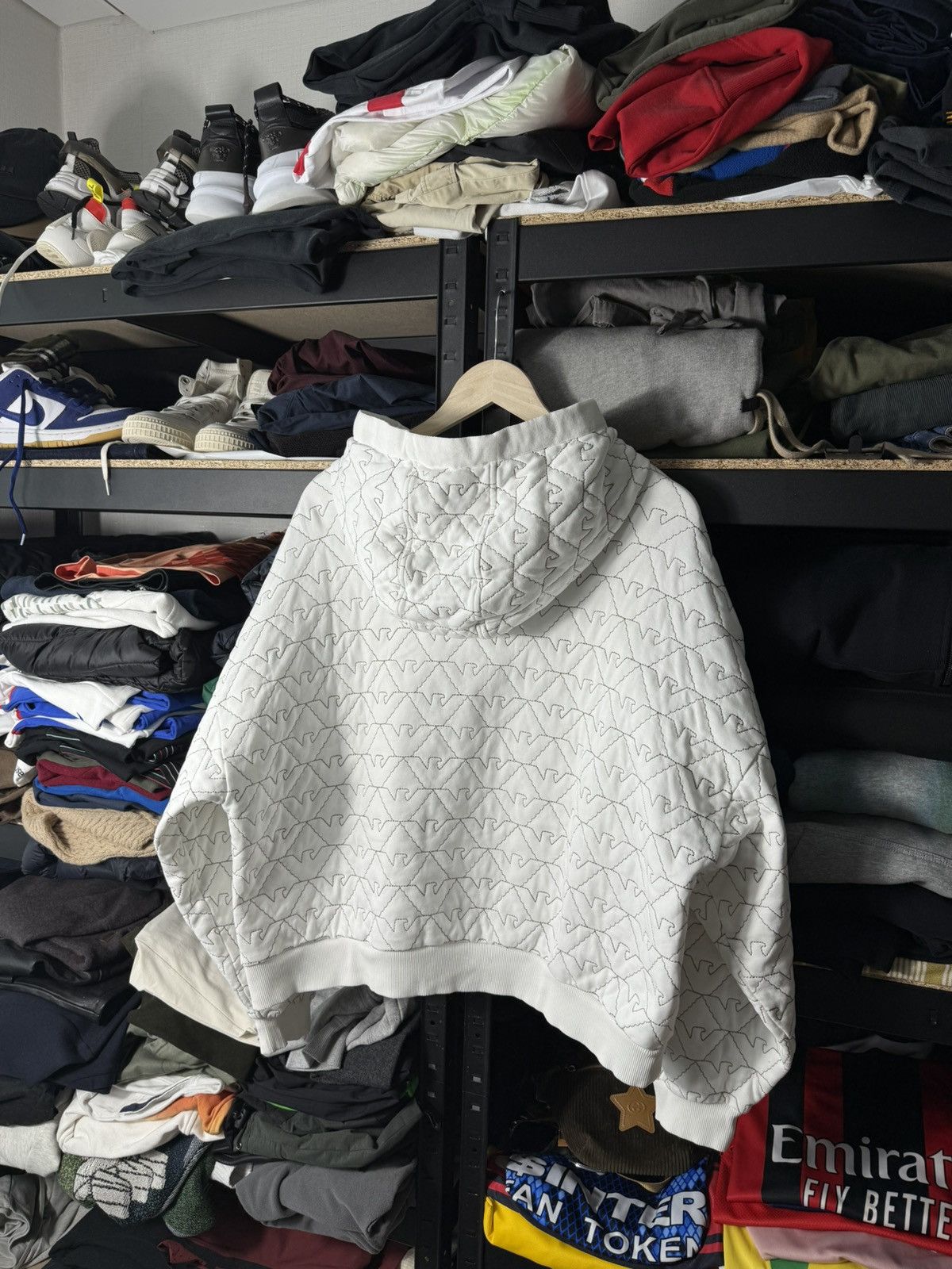 Emporio Armani Emporio Armani Women Quilted Monogram Hoodie White Oversized Size XL / US 12-14 / IT 48-50 - 18 Thumbnail