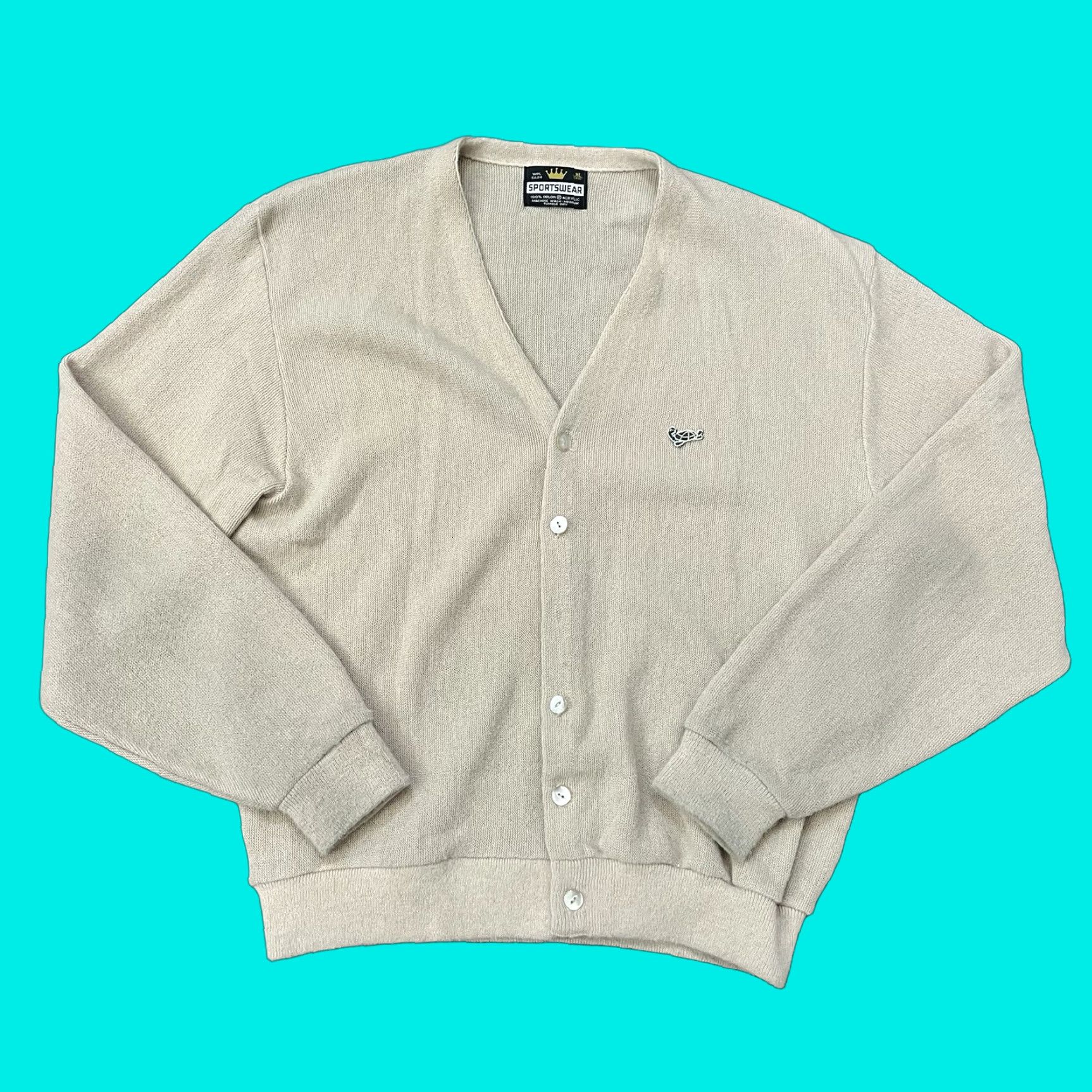 Vintage VINTAGE King Sportswear Cardigan Sweater XL Mens Beige Acrylic Button 70s 80s Grunge Nirvana 80s True Vintage True Vintage 70s 80s Size US XL / EU 56 / 4 - 1 Thumbnail