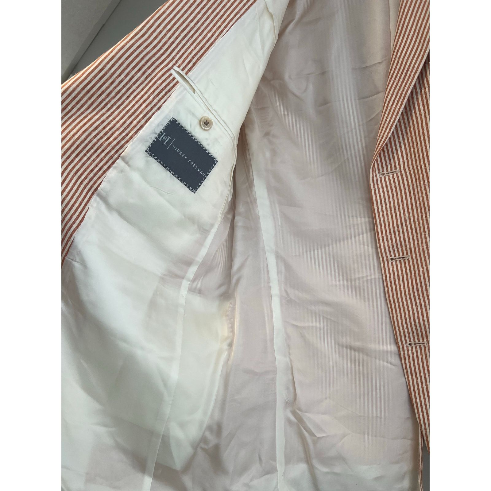 Hickey Freeman Hickey Freeman Silk Linen 3 Button Pinstripe Suit Jacket 42R Size 42L - 7 Thumbnail